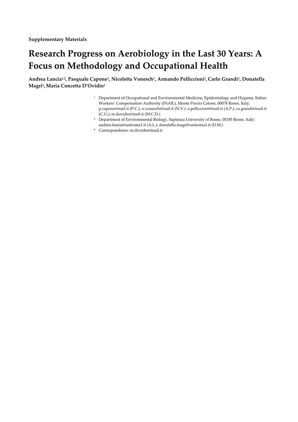 Research Progress on Aerobiology in the Last 30 Years: a Focus on Methodology and Occupational Health