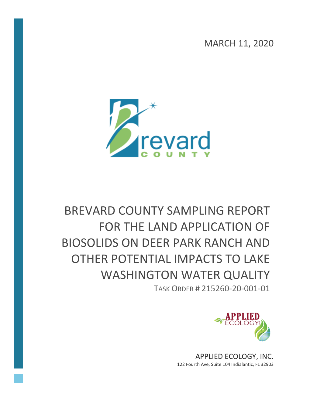 Brevard County Sampling Report for the LAND APPLICATION Of