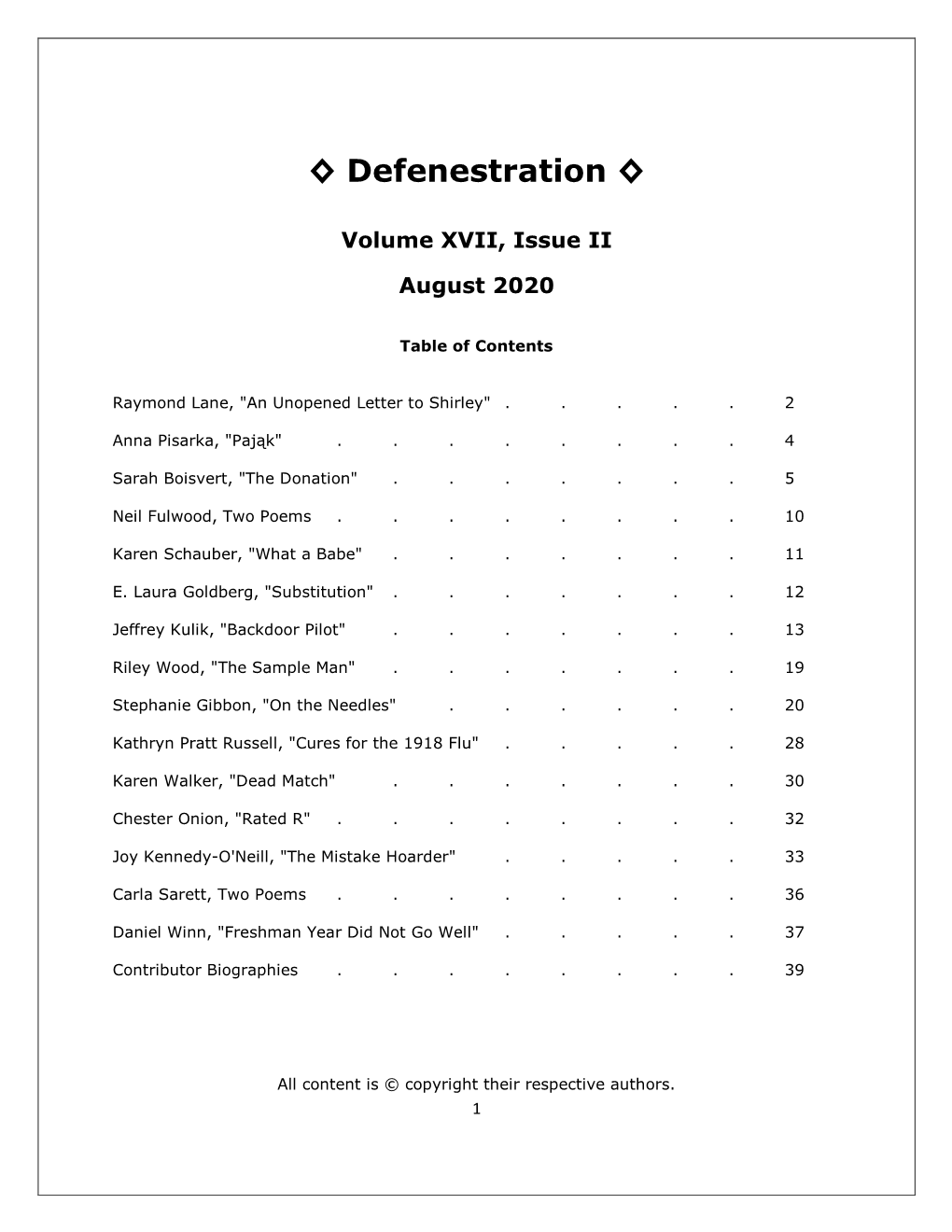Defenestration, August 2020
