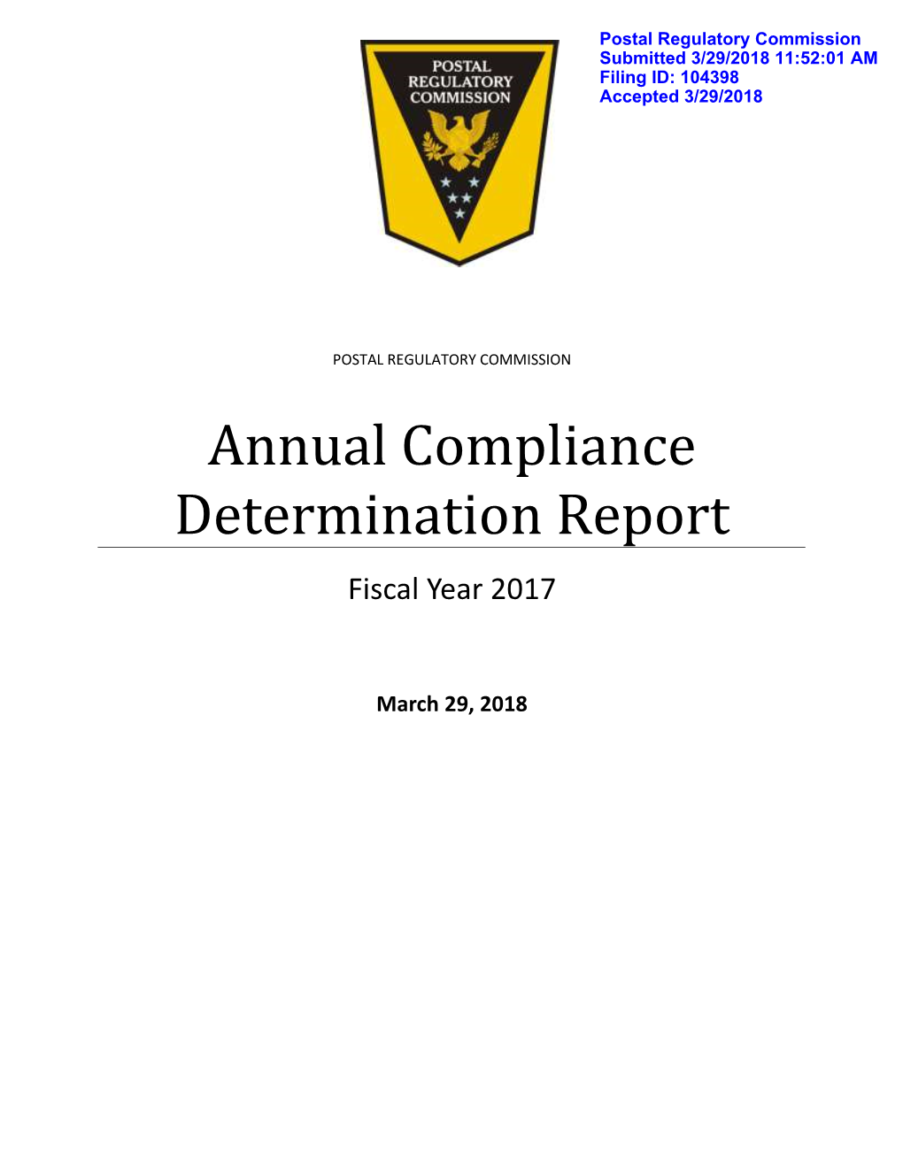 2017 Annual Compliance Determination Report