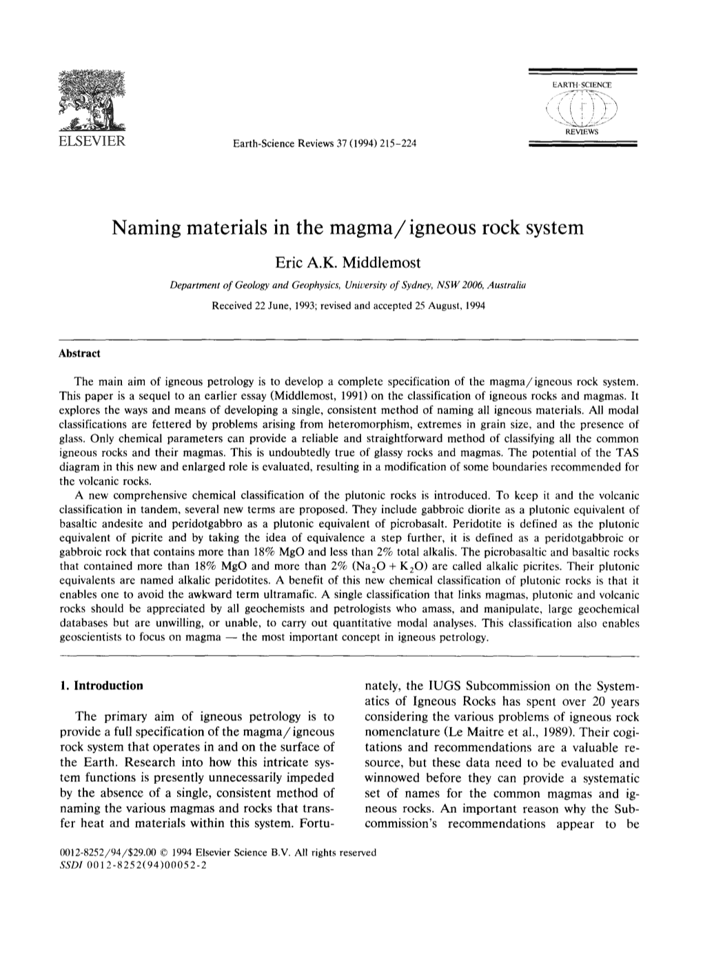 Naming Materials in the Magma/Igneous Rock System