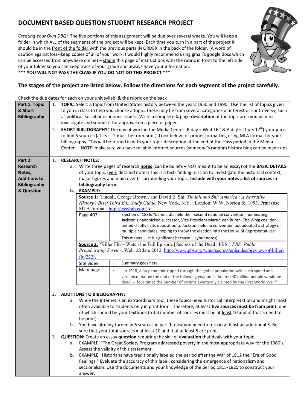 Document Based Question Student Research Project