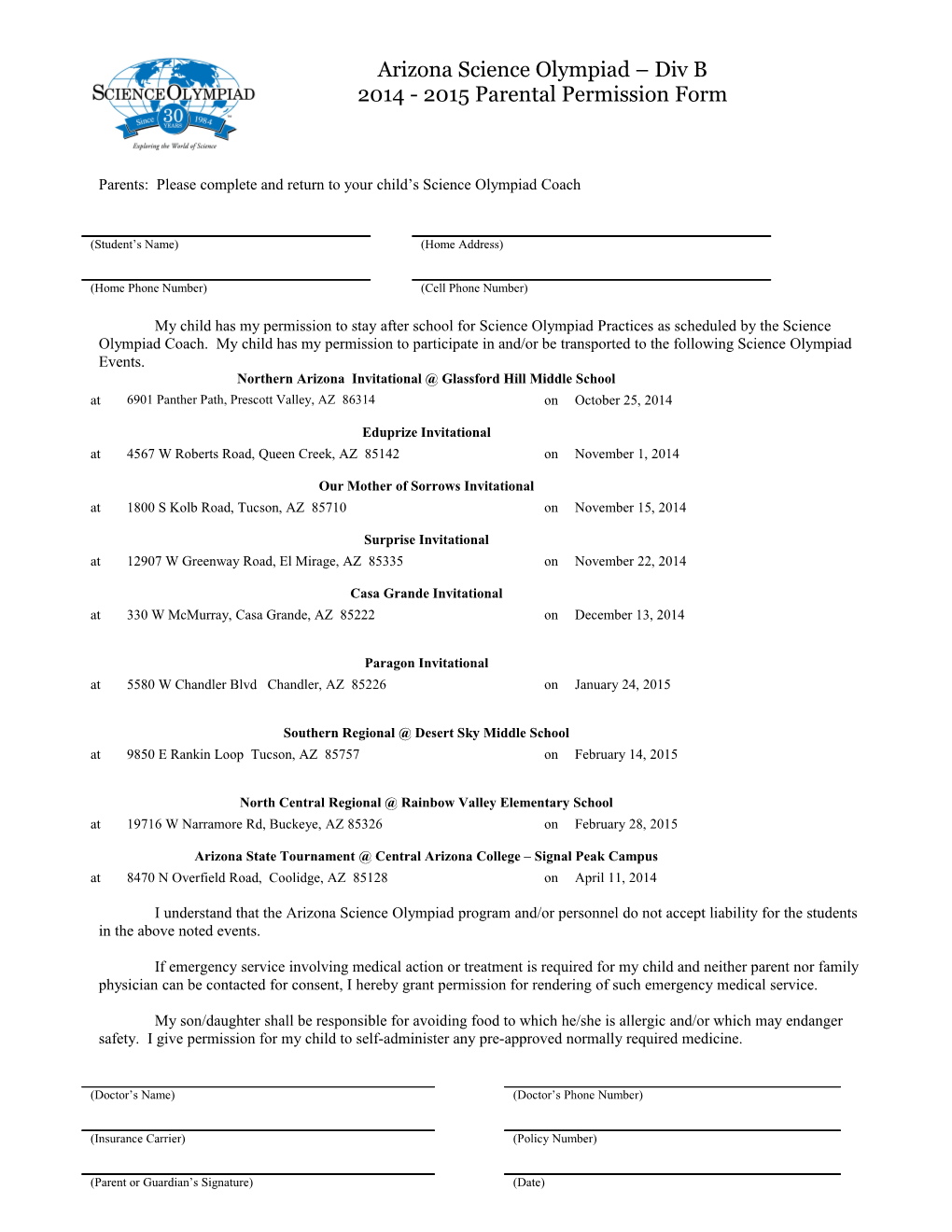 Arizona Science Olympiad Program