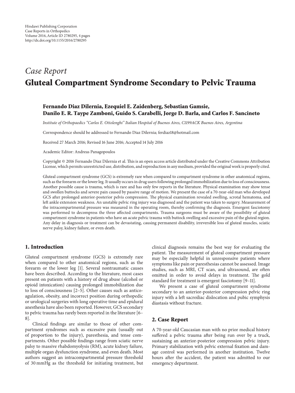 Gluteal Compartment Syndrome Secondary to Pelvic Trauma