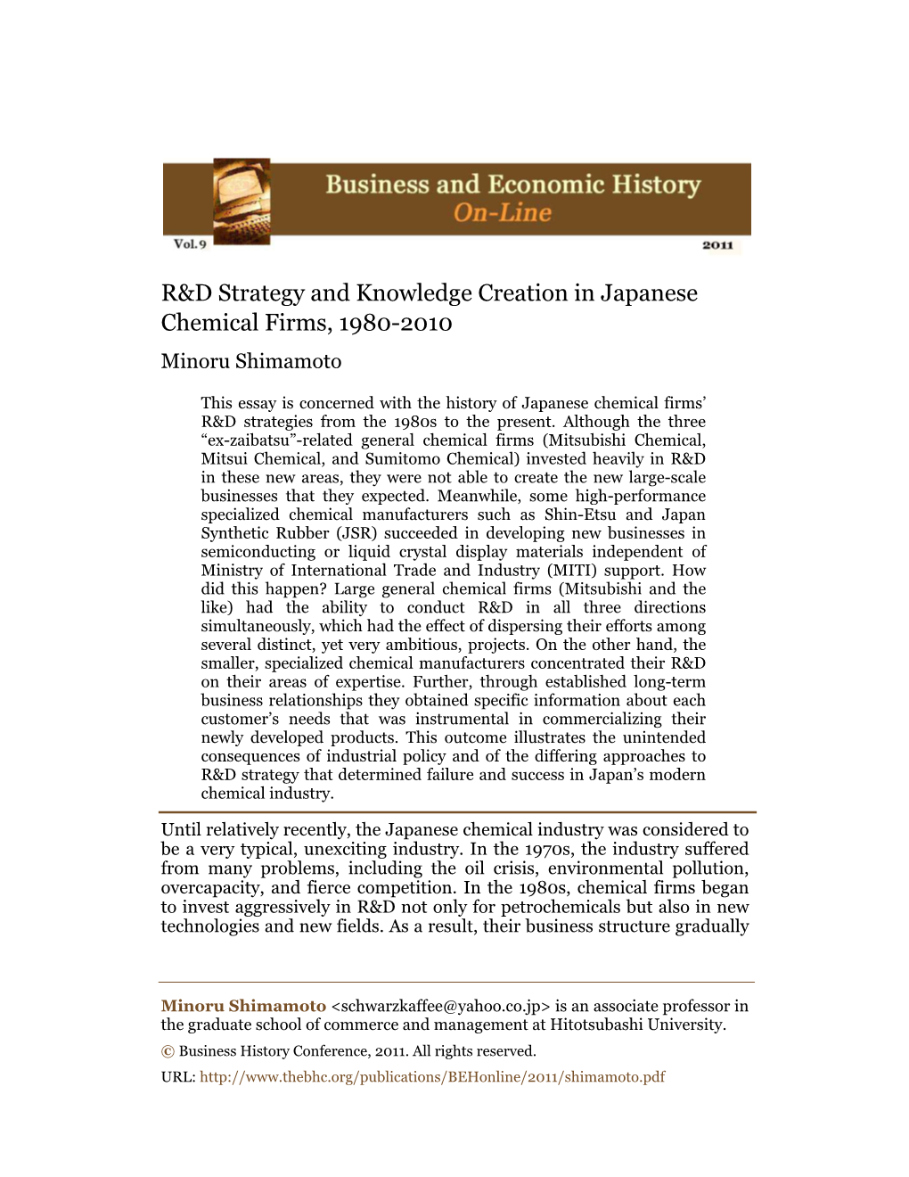 R&D Strategy and Knowledge Creation in Japanese Chemical Firms