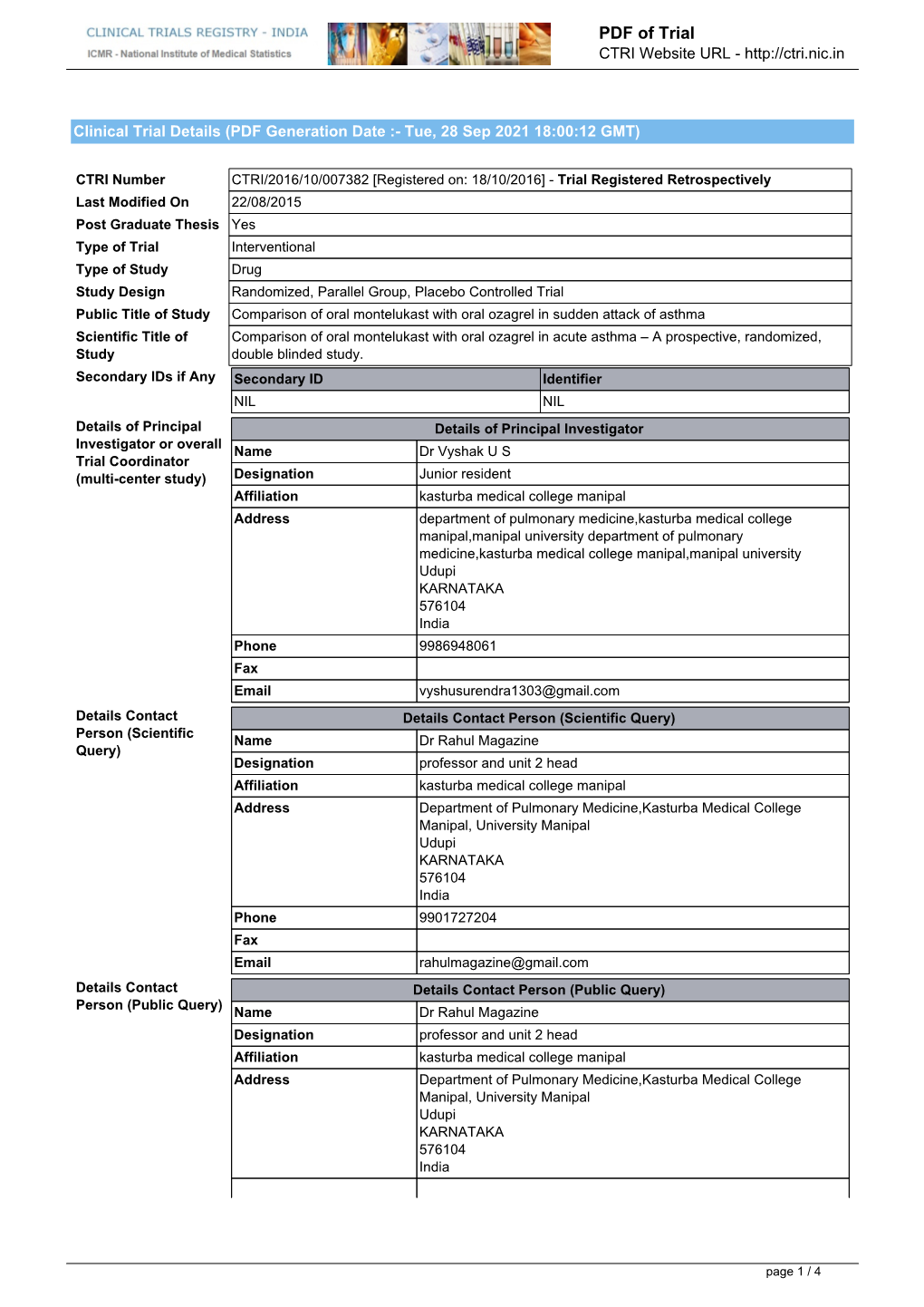 CTRI Trial Data