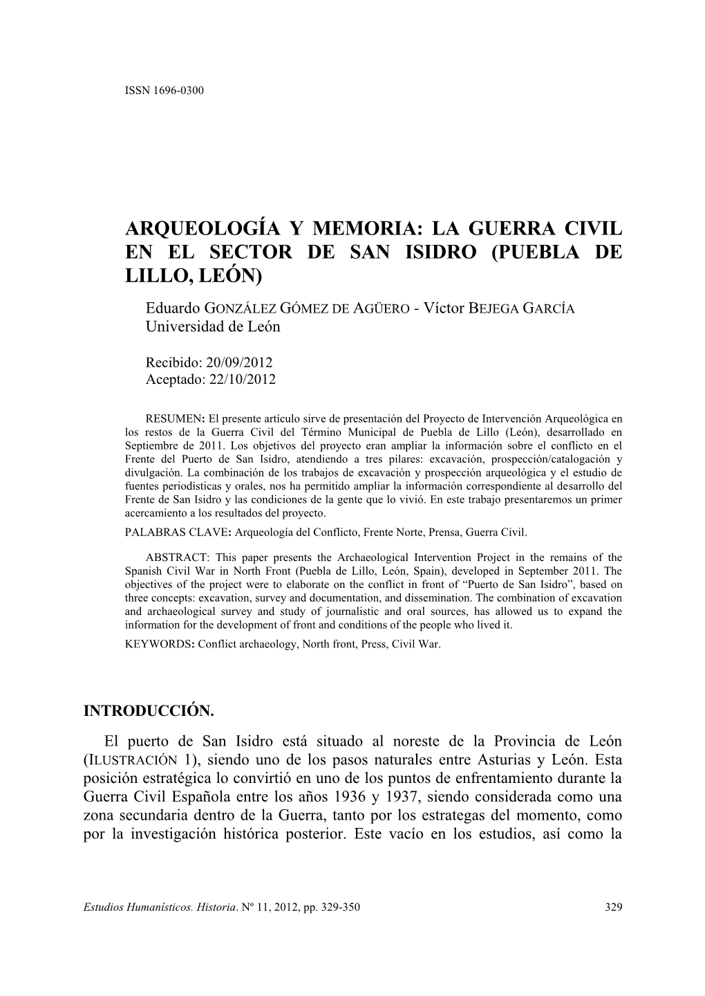 Arqueología Y Memoria: La Guerra Civil En El Sector De San Isidro (Puebla De Lillo, León)