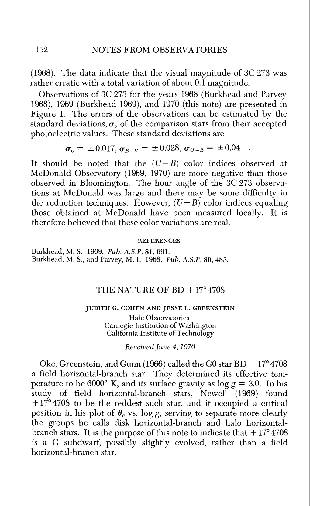 1152 NOTES from OBSERVATORIES (1968). the Data