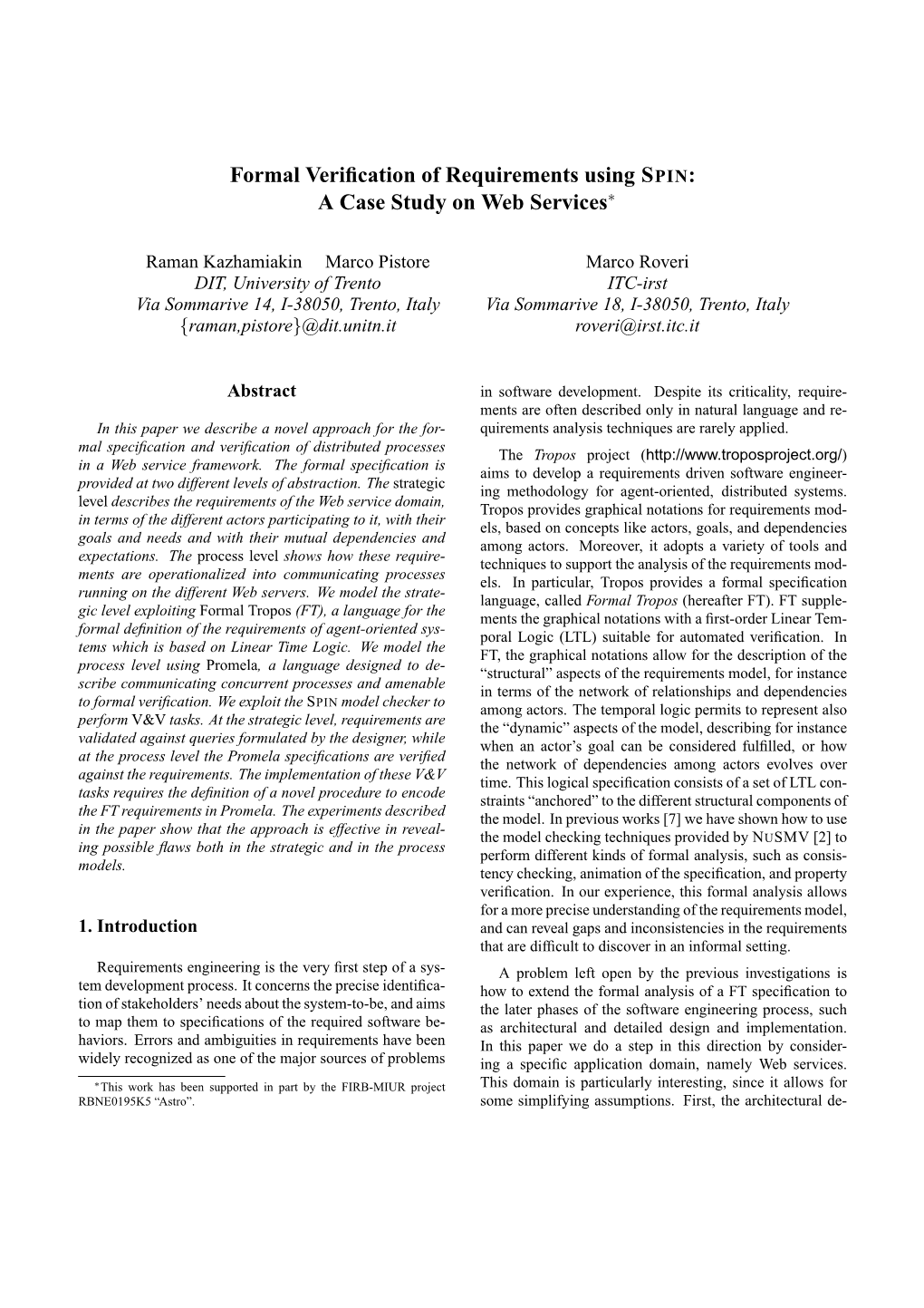 Formal Verification of Requirements Using SPIN: a Case Study on Web