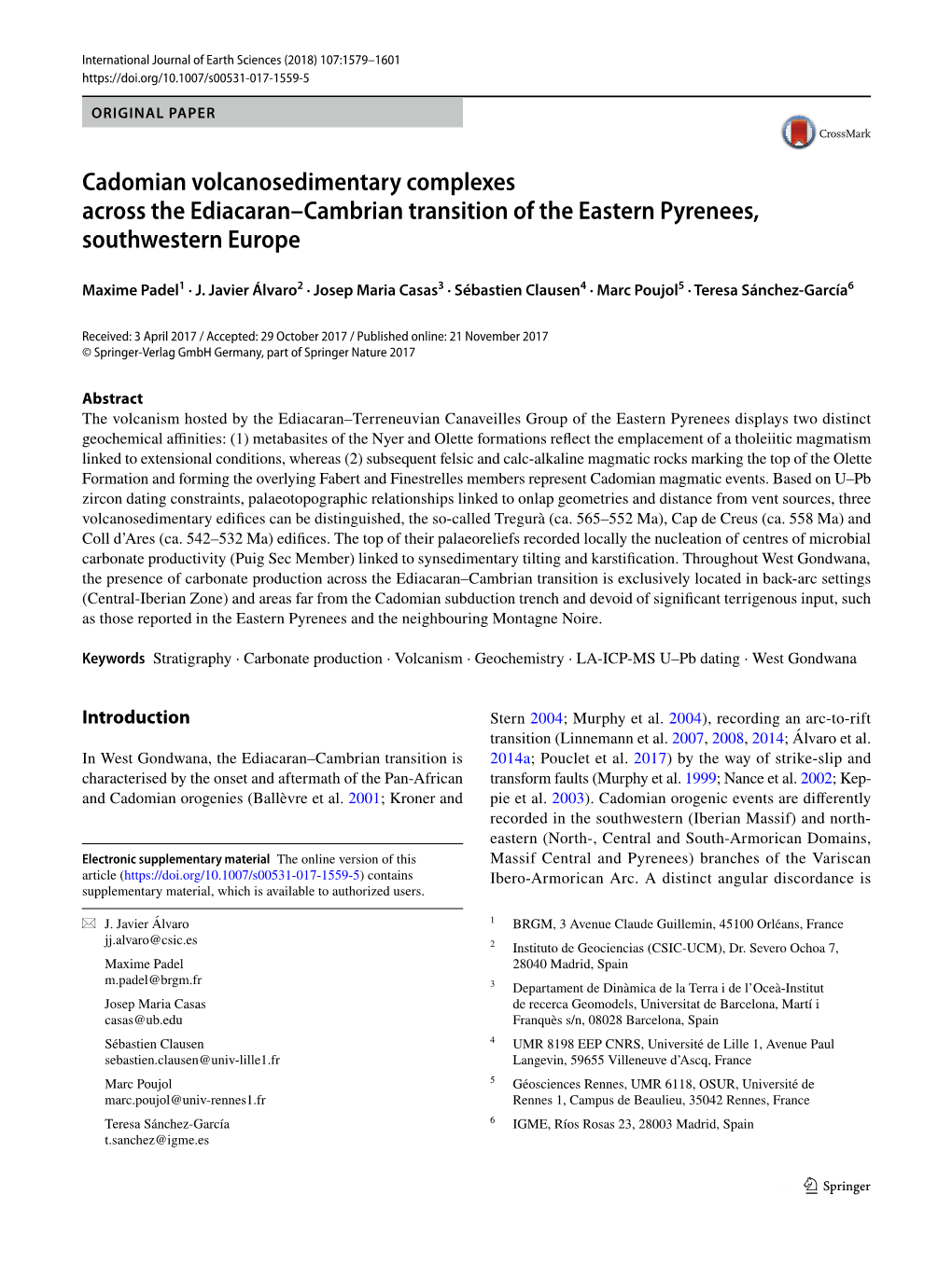 Cadomian Volcanosedimentary Complexes Across the Ediacaran–Cambrian Transition of the Eastern Pyrenees, Southwestern Europe