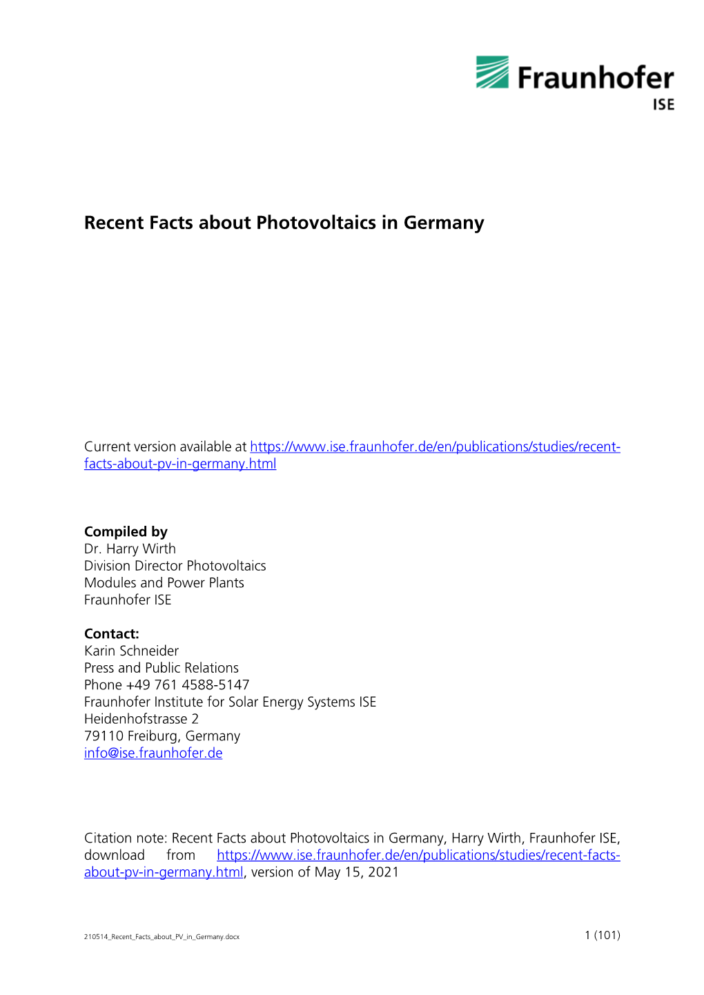 Recent Facts About Photovoltaics in Germany