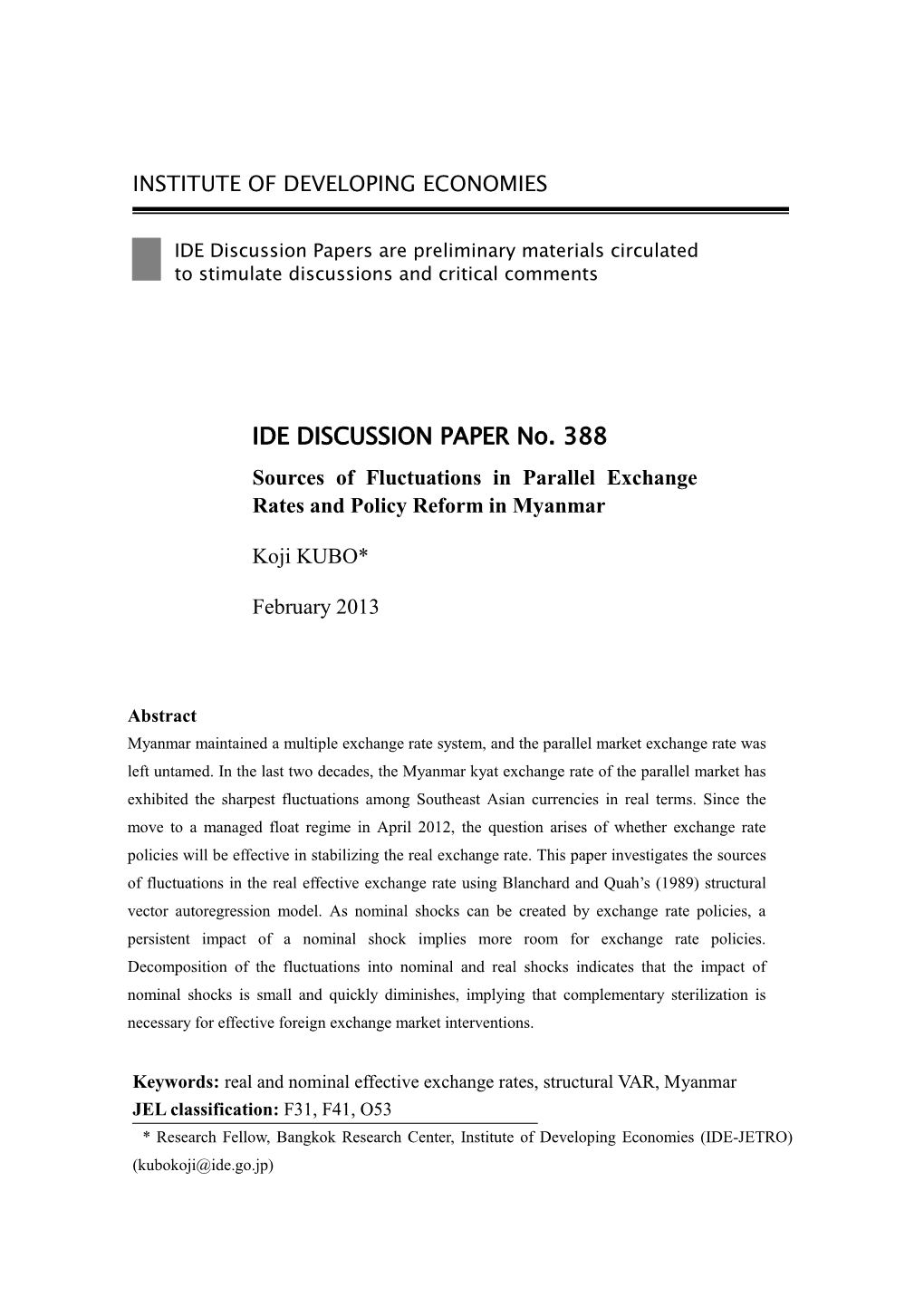 Sources of Fluctuations in Parallel Exchange Rates and Policy Reform in Myanmar