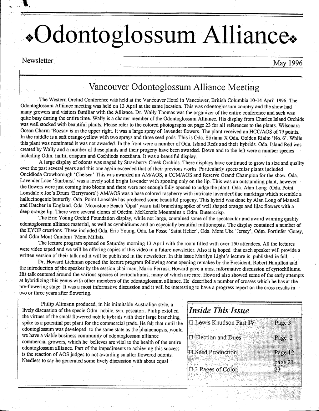May 1996 Newsletter