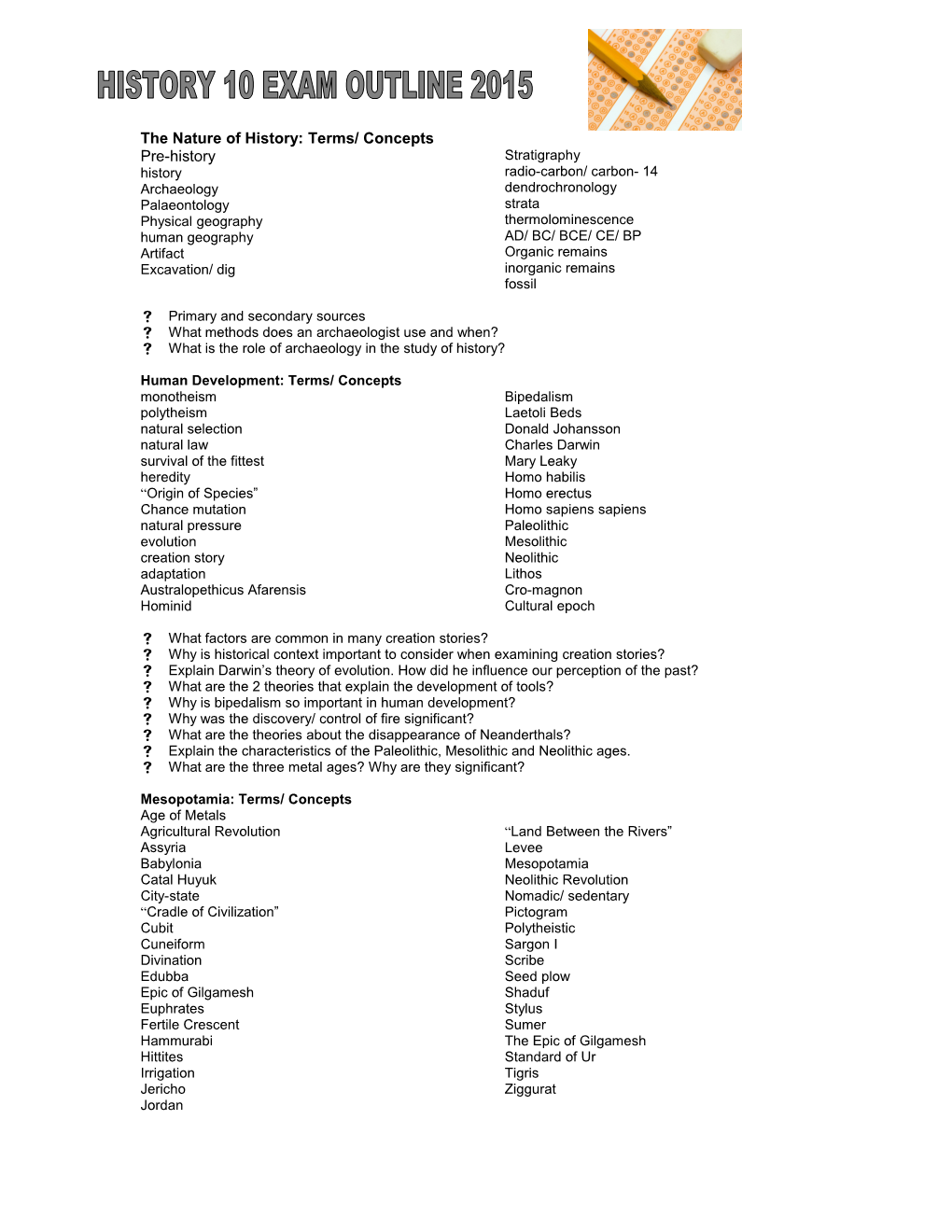 History 10 Exam Outline