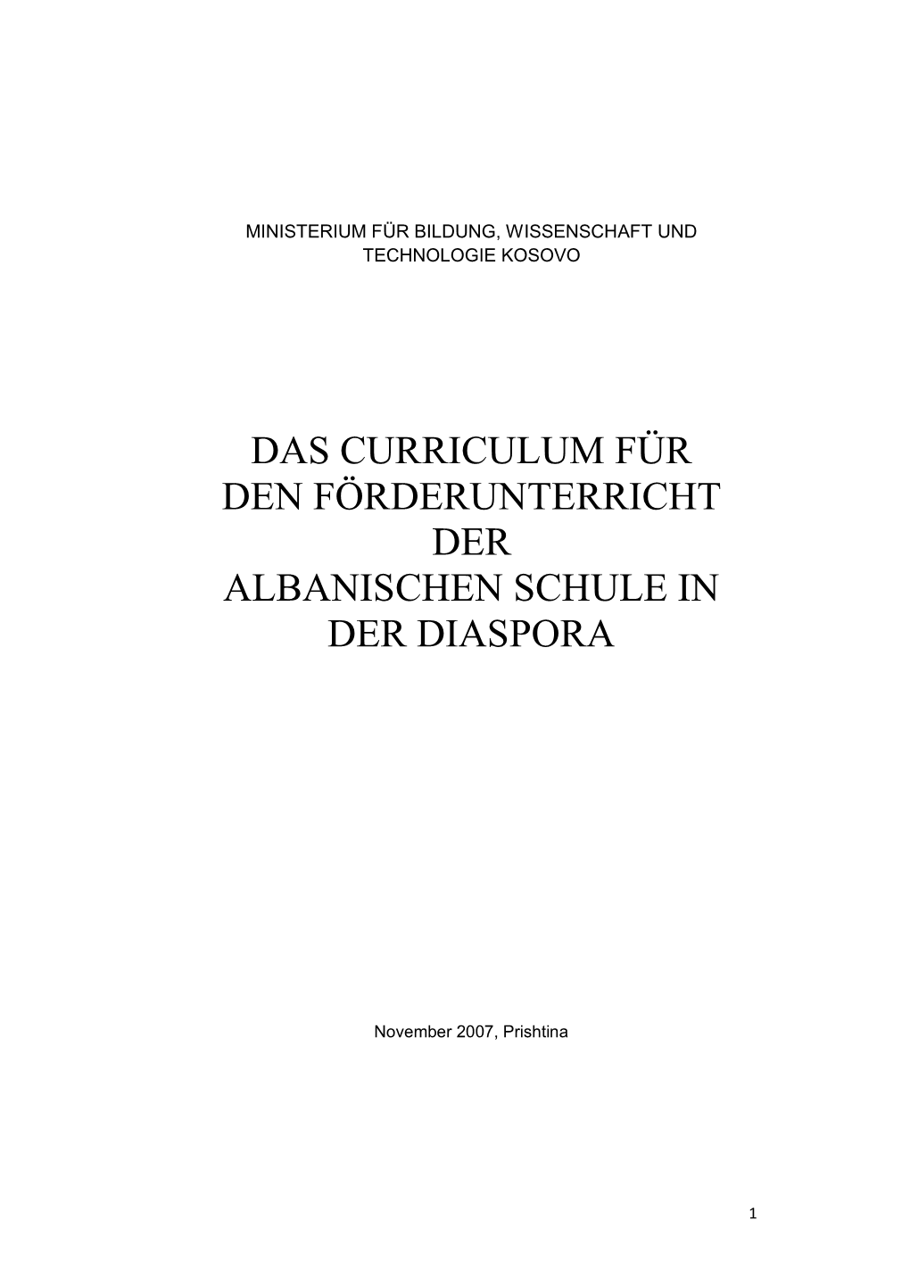 Das Curriculum Für Den Förderunterricht Der Albanischen Schule in Der Diaspora