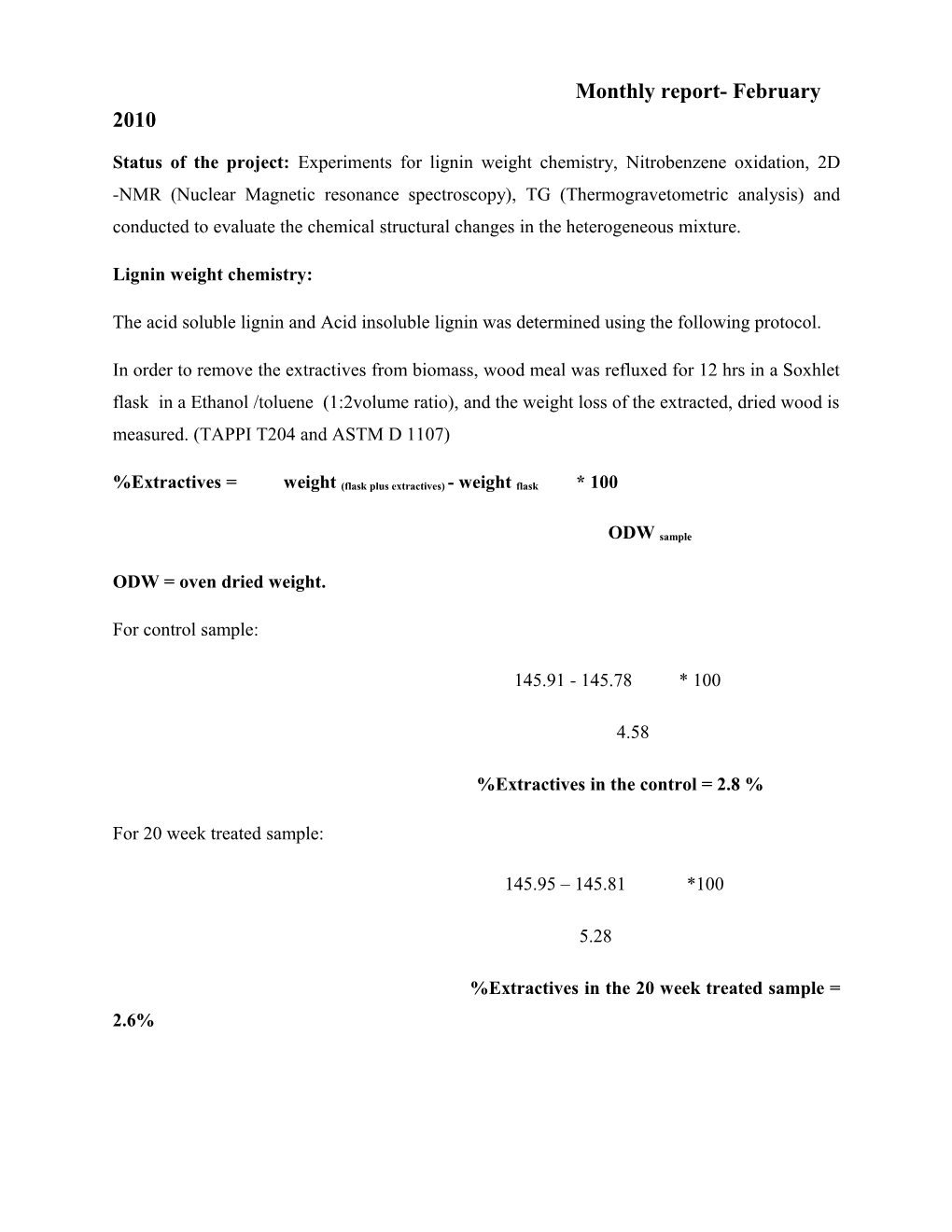 Lignin Weight Chemistry