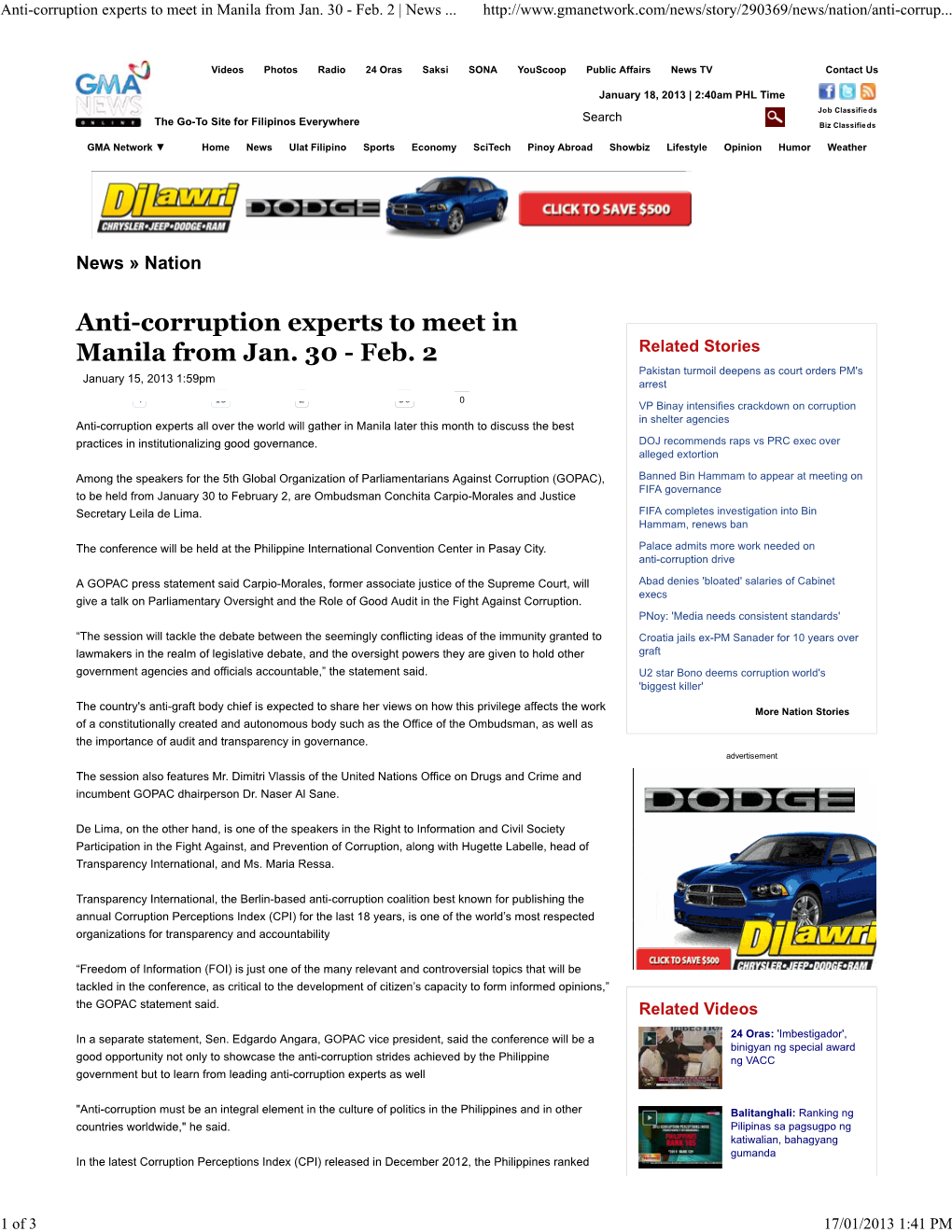 Anti-Corruption Experts to Meet in Manila from Jan. 30 - Feb