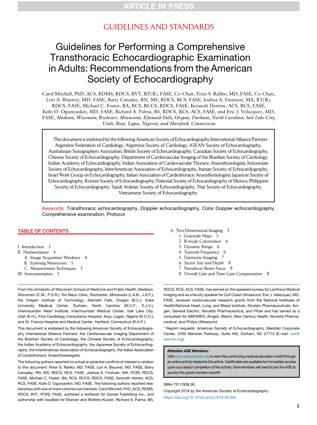 Guidelines for Performing a Comprehensive Transthoracic Echocardiographic Examination in Adults: Recommendations from the American Society of Echocardiography