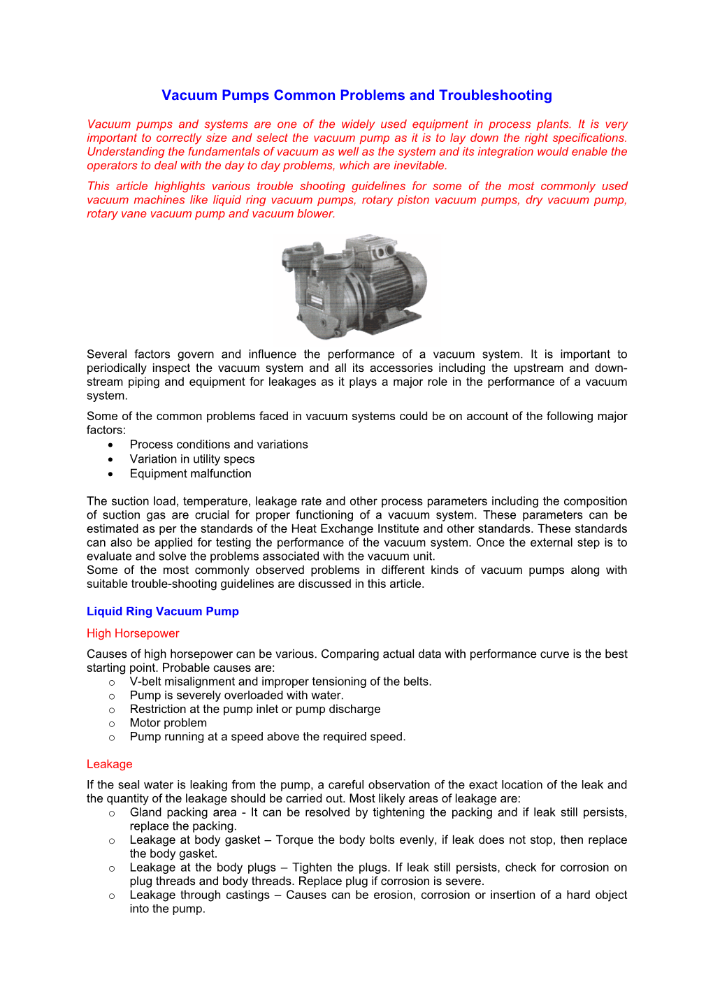 Vacuum Pumps Common Problems and Troubleshooting