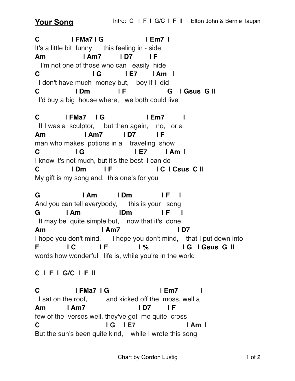Your Song Chords/Lyric.Pages