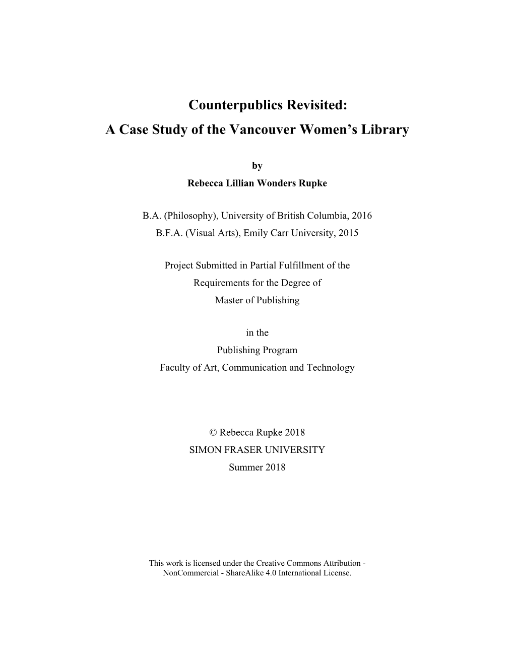 Counterpublics Revisited: a Case Study of the Vancouver Women's