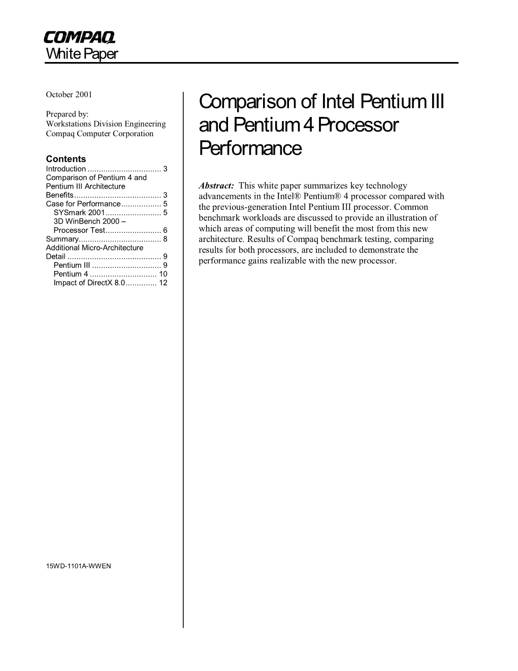 Comparison of Intel Pentium III and Pentium 4 Processor Performance White Paper 2