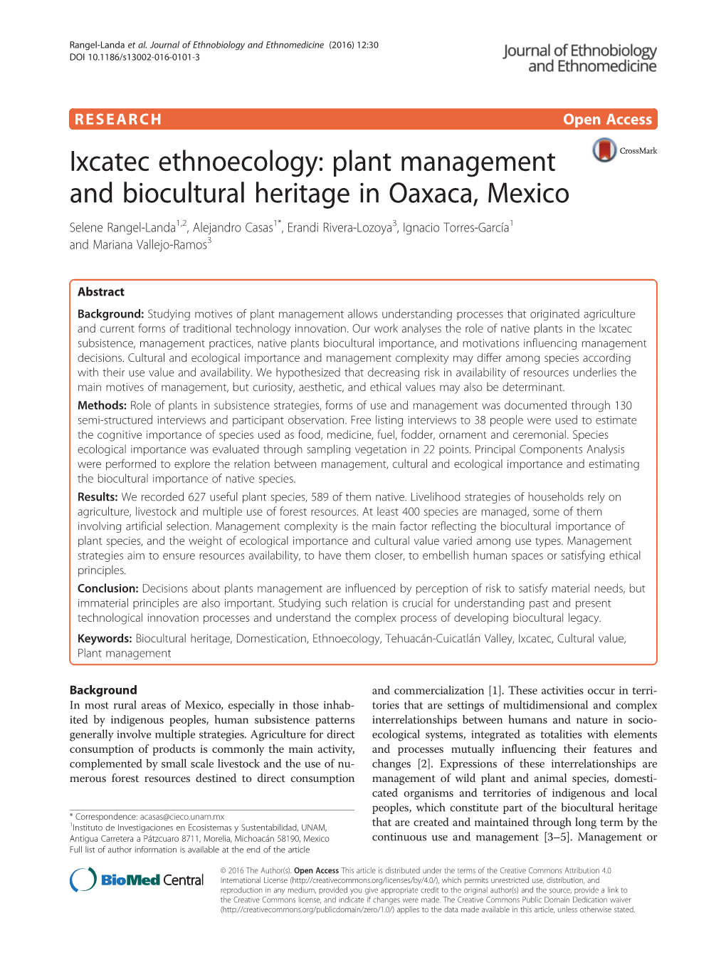 Plant Management and Biocultural Heritage in Oaxaca, Mexico