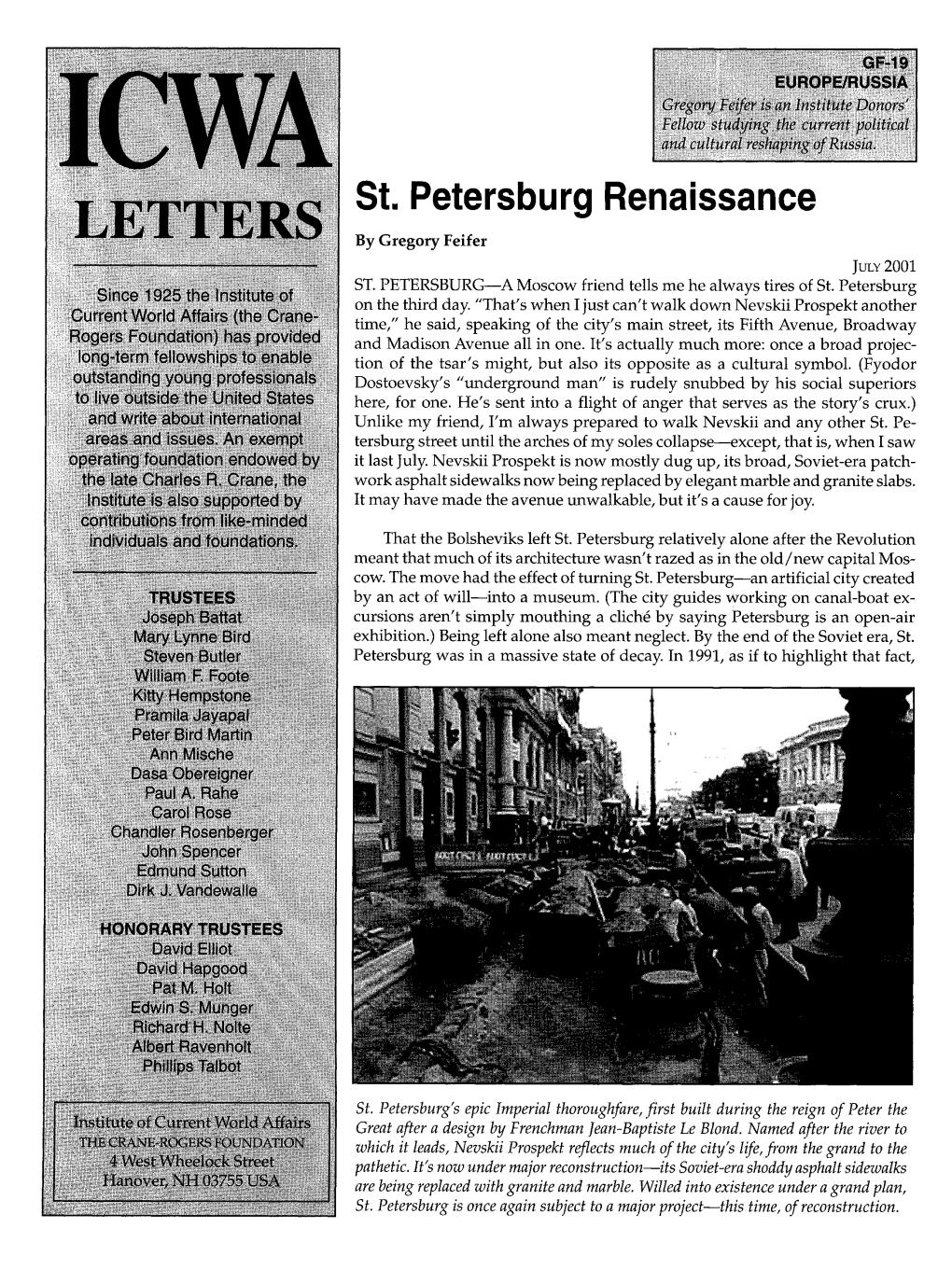 St. Petersburg Renaissance by Gregory Feifer July 2001 ST