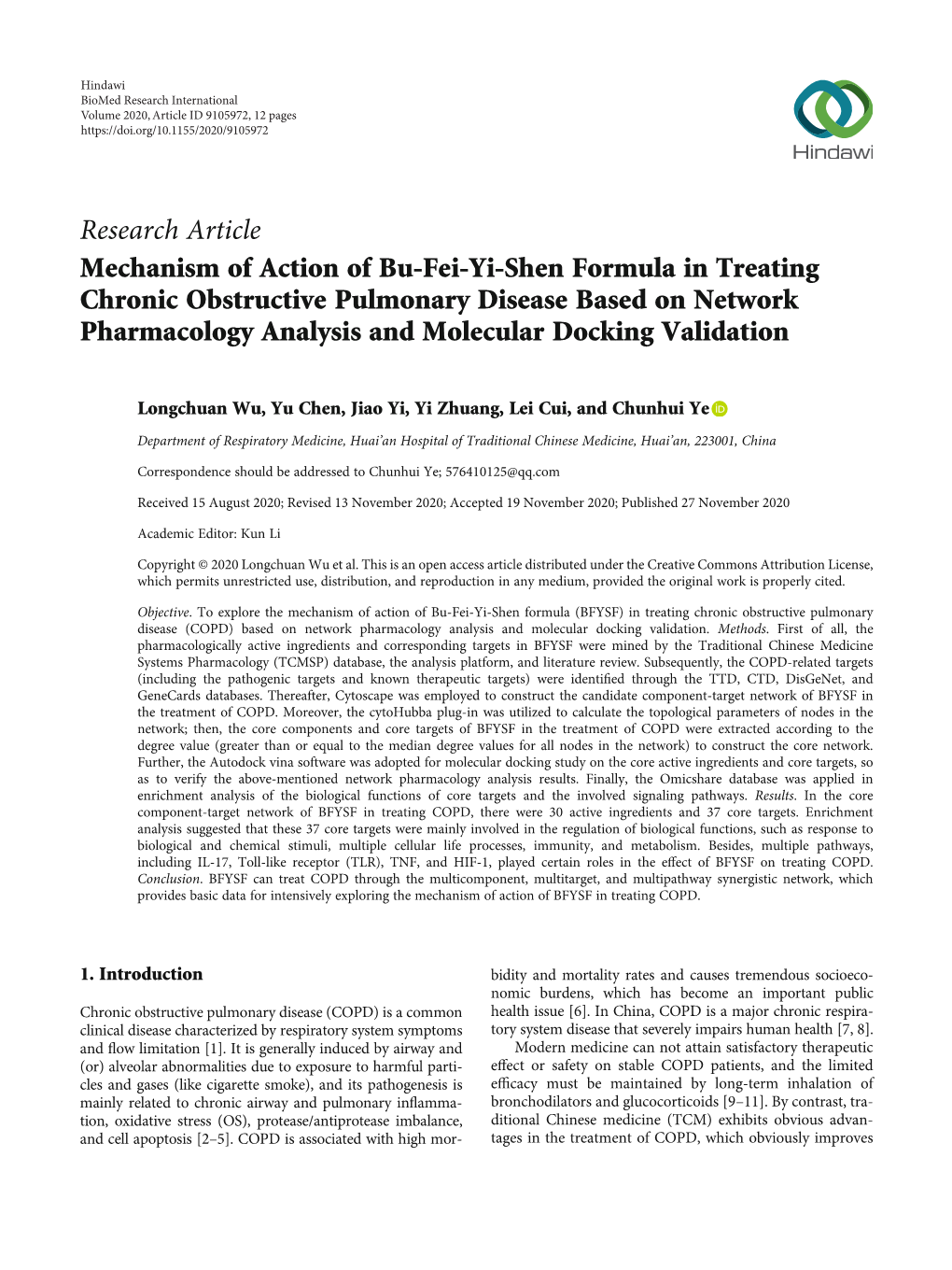 Research Article Mechanism of Action of Bu-Fei-Yi-Shen Formula In