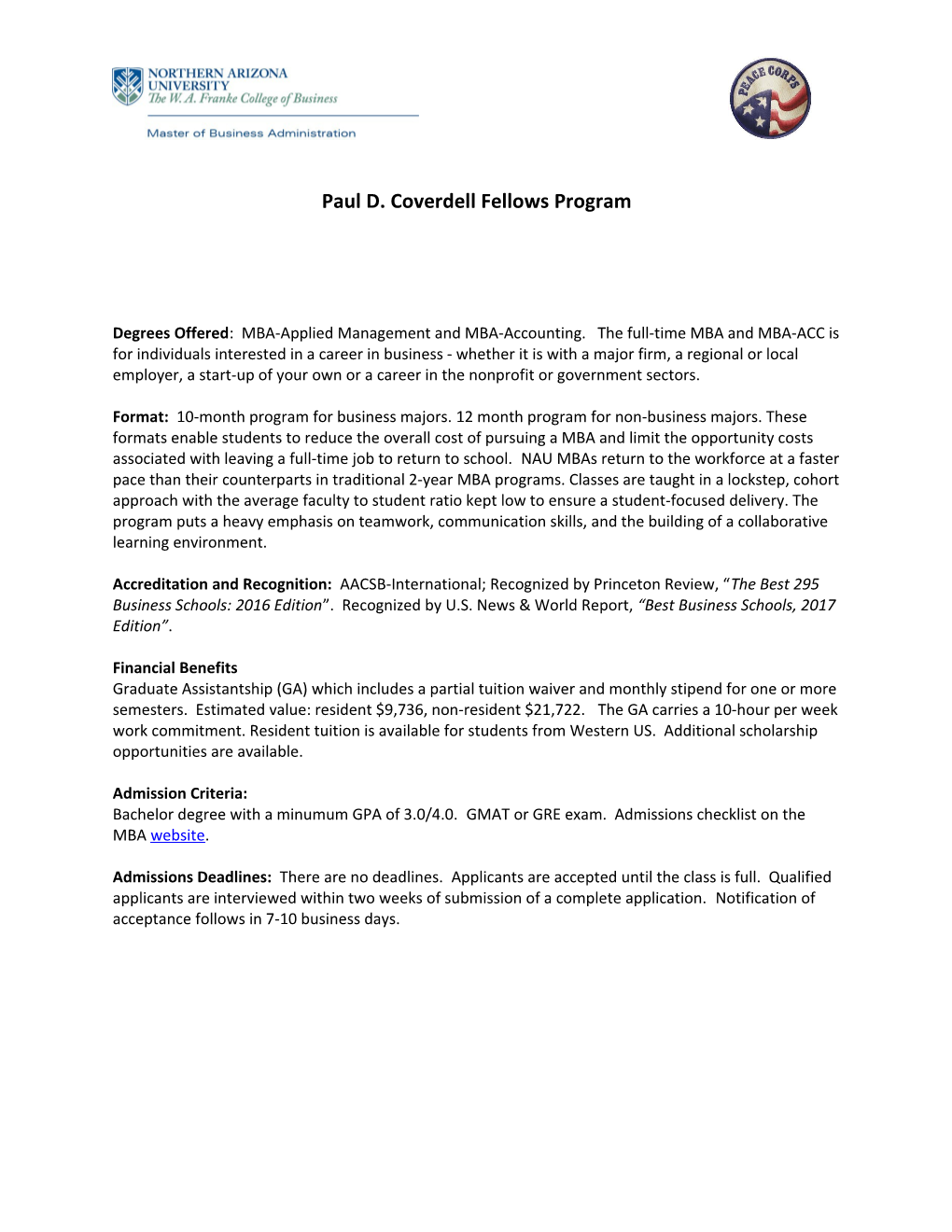 Paul D. Coverdell Fellows Program