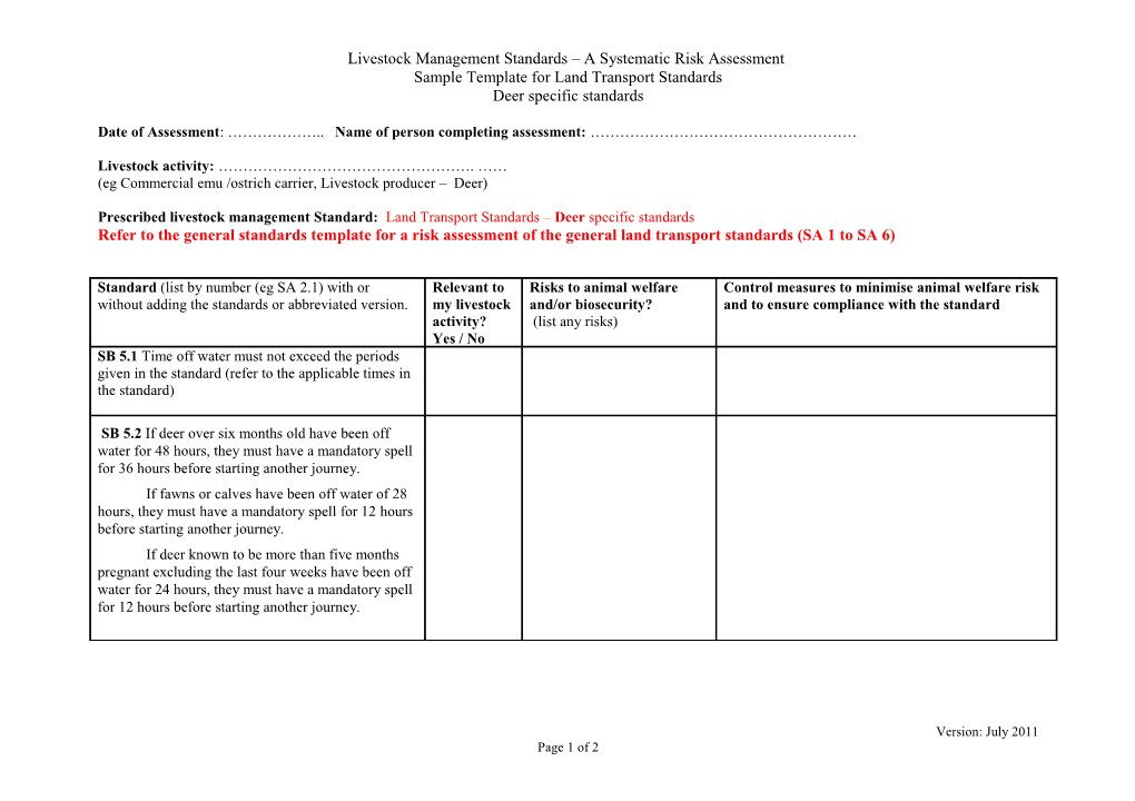 Examples of a Systematic Risk Assessment for the Land Transport Standards