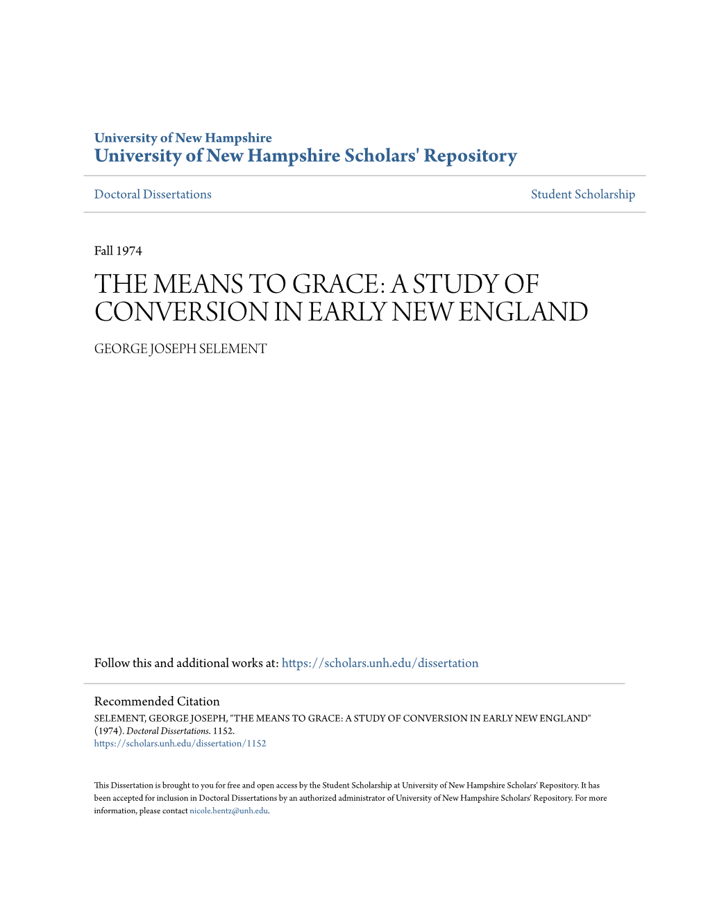 A Study of Conversion in Early New England George Joseph Selement