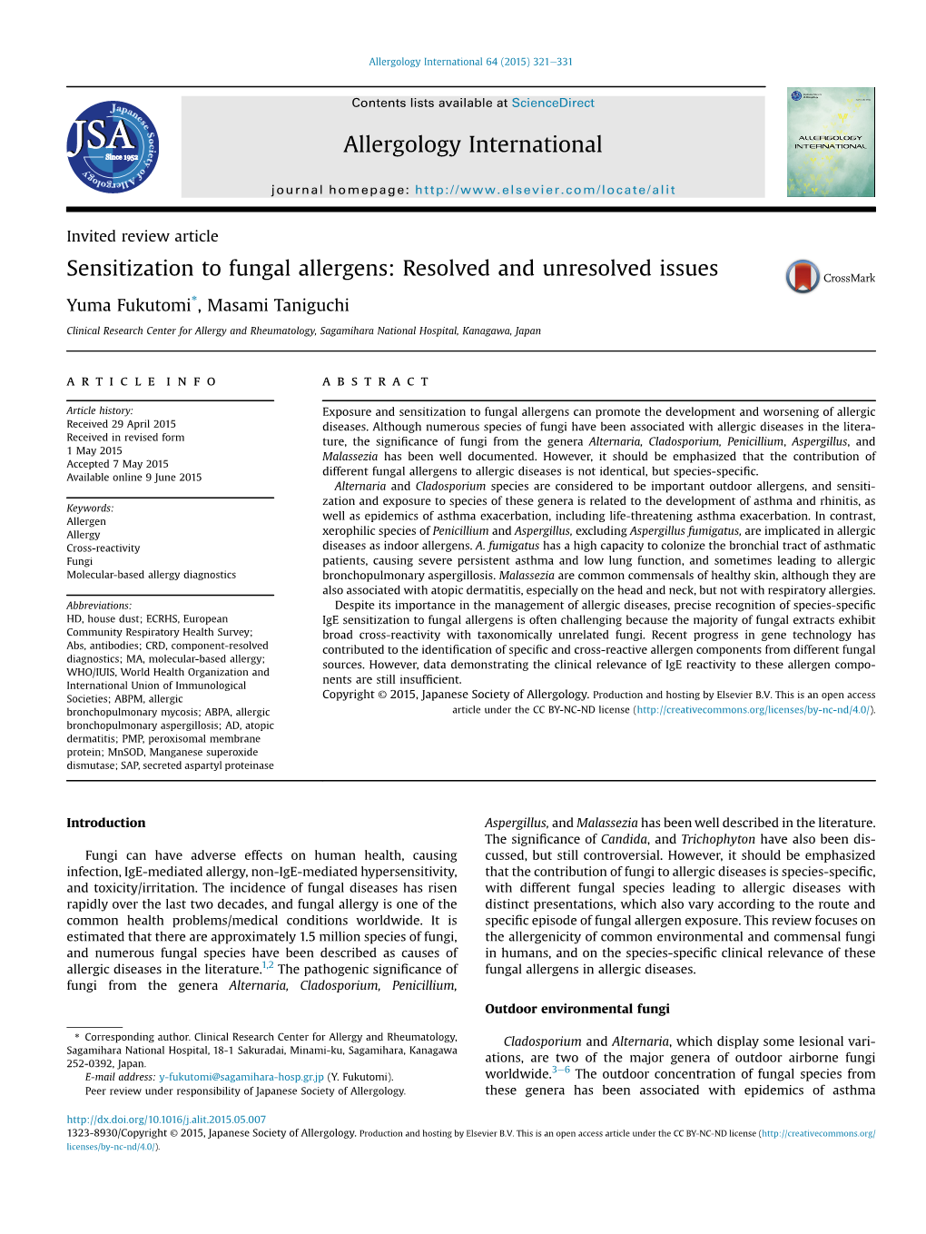 Sensitization to Fungal Allergens: Resolved and Unresolved Issues