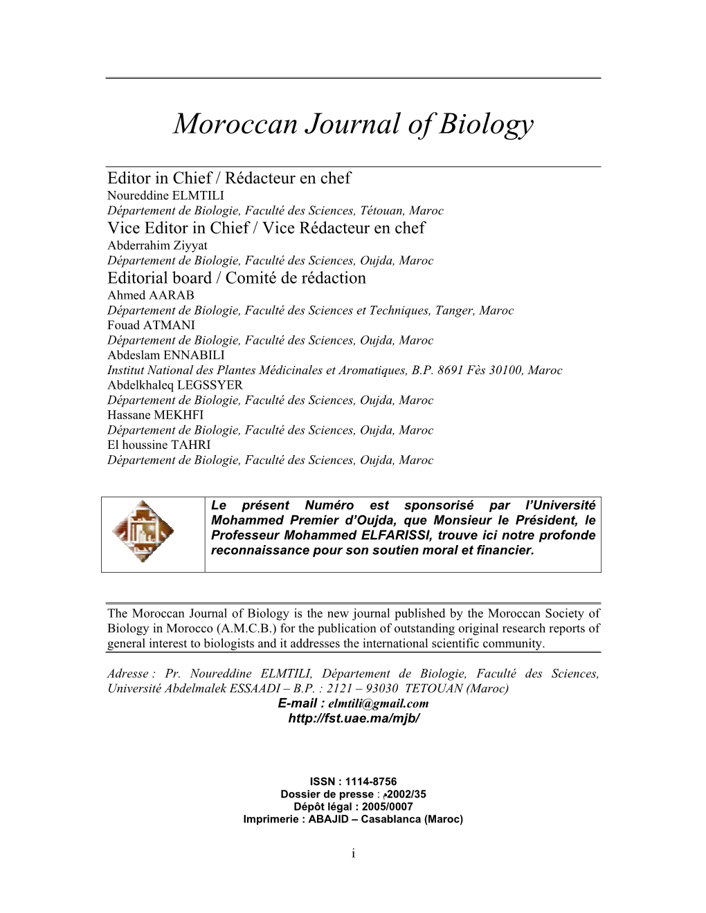 Moroccan Journal of Biology