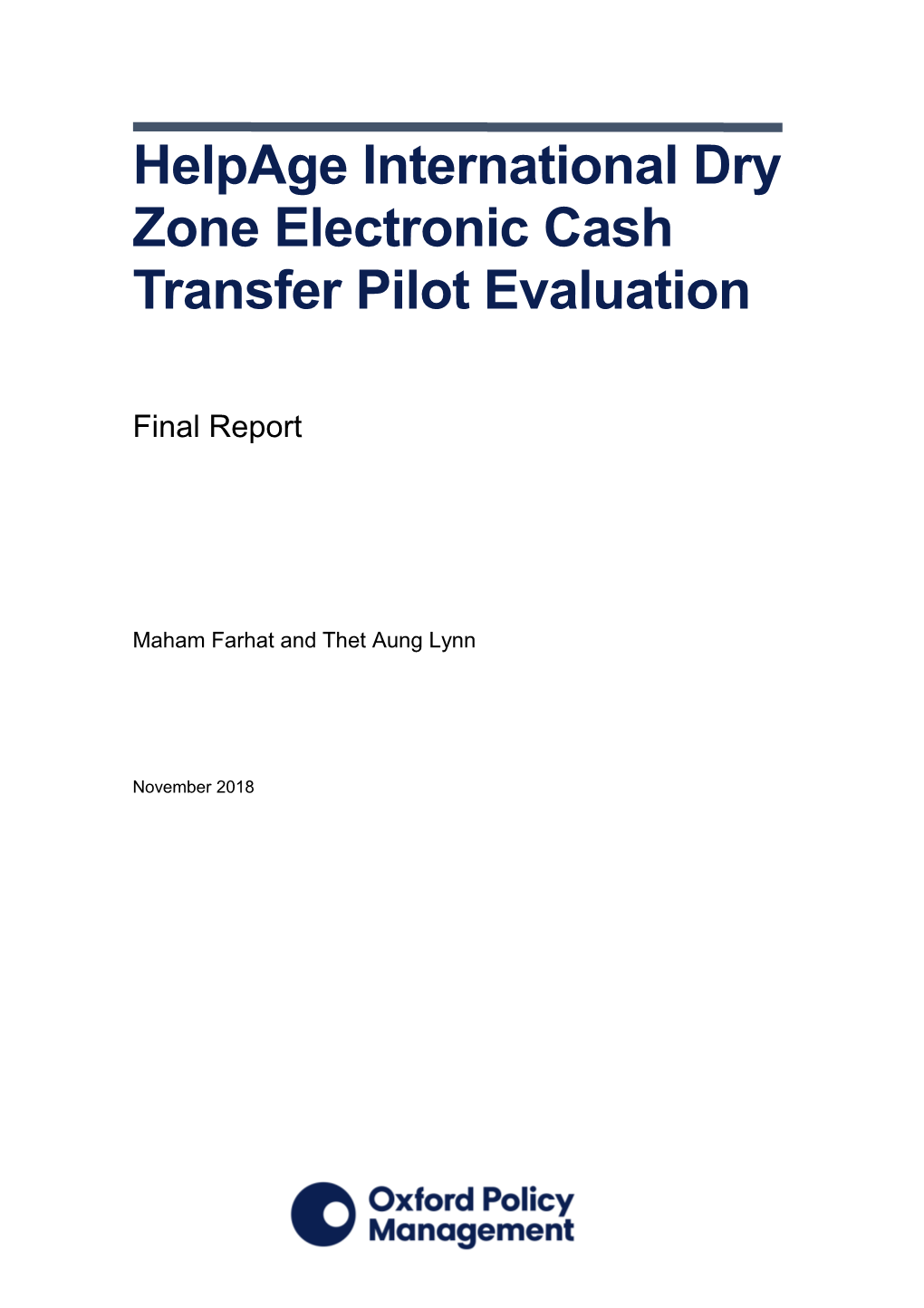 Helpage International Dry Zone Electronic Cash Transfer Pilot Evaluation