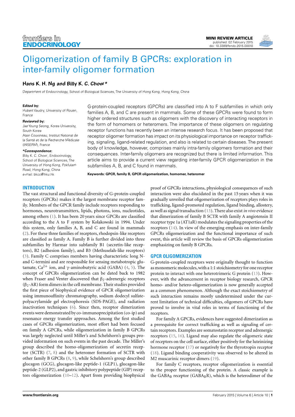 Oligomerization of Family B Gpcrs: Exploration in Inter-Family Oligomer Formation
