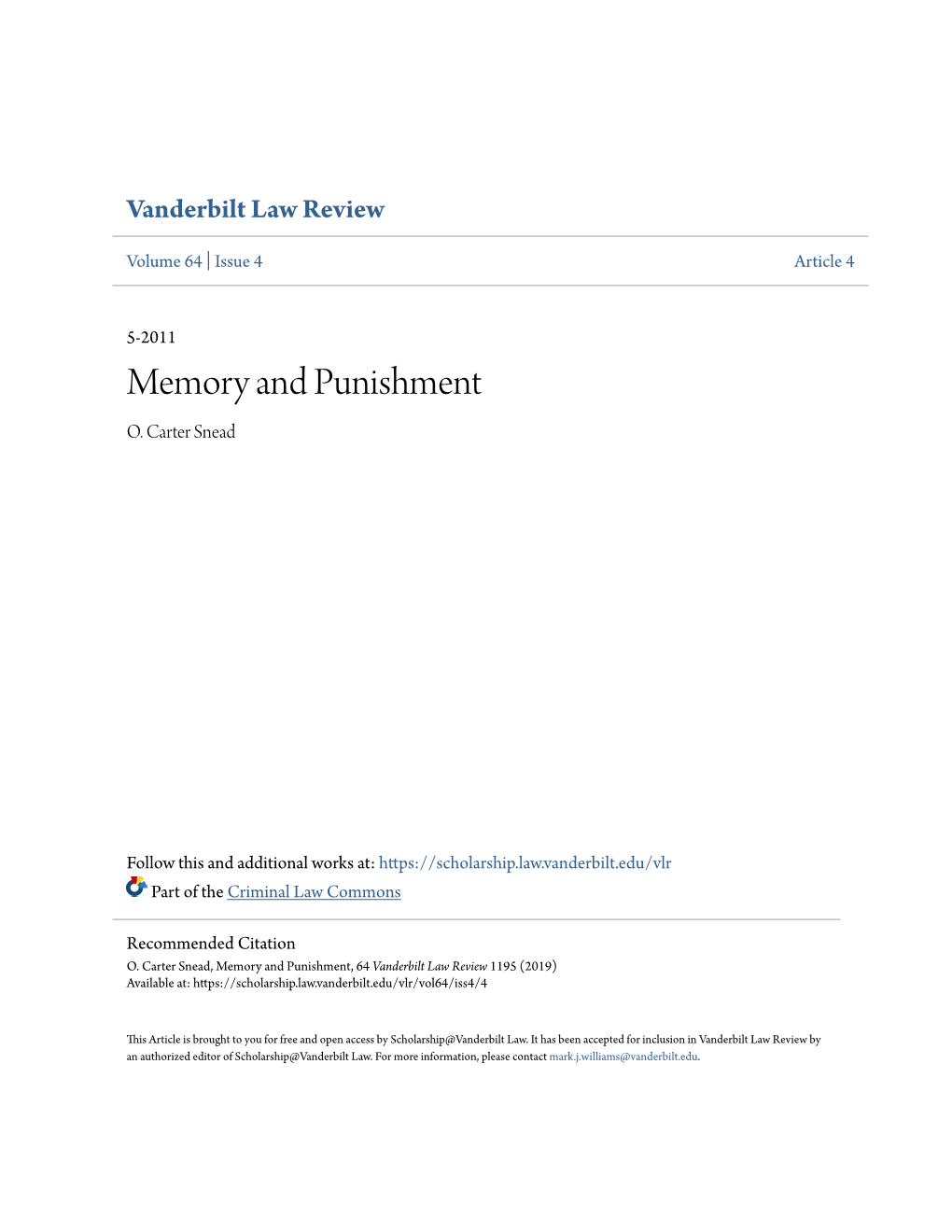 Memory and Punishment O