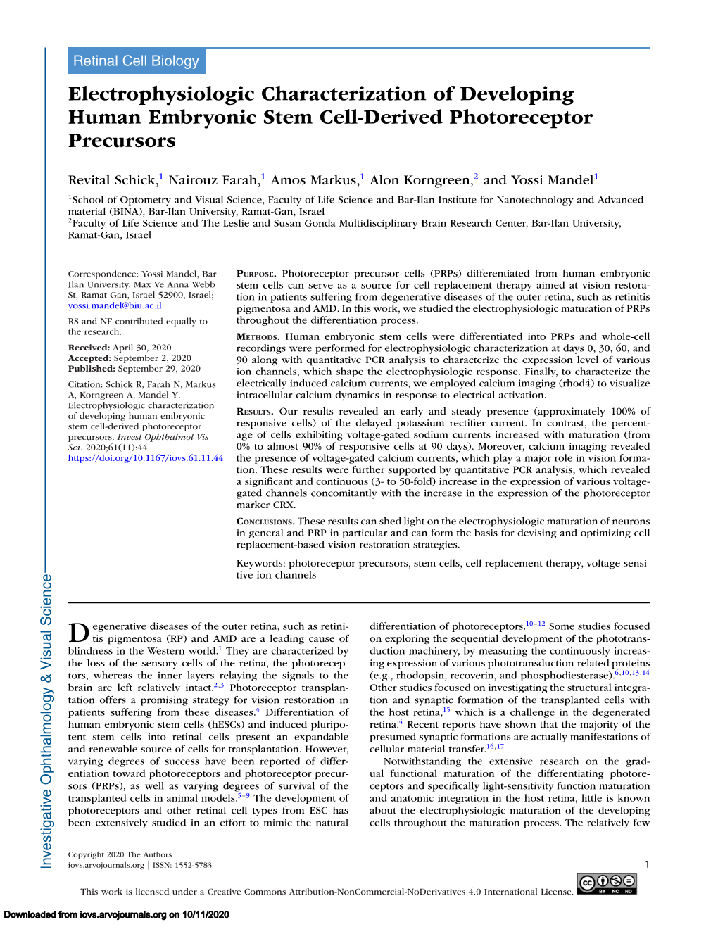 Electrophysiologic Characterization of Developing Human Embryonic Stem Cell-Derived Photoreceptor Precursors