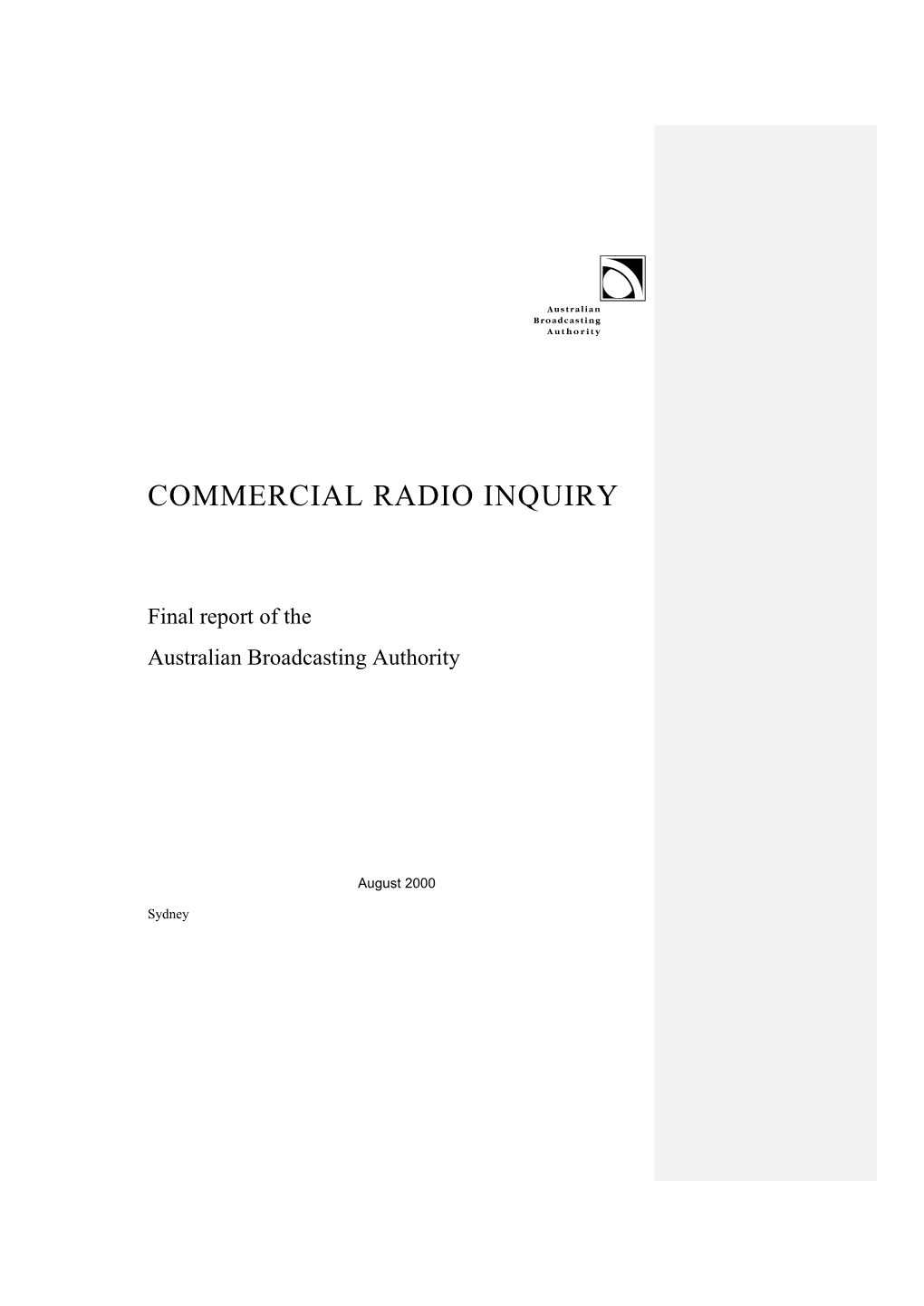 Commercial Radio Inquiry