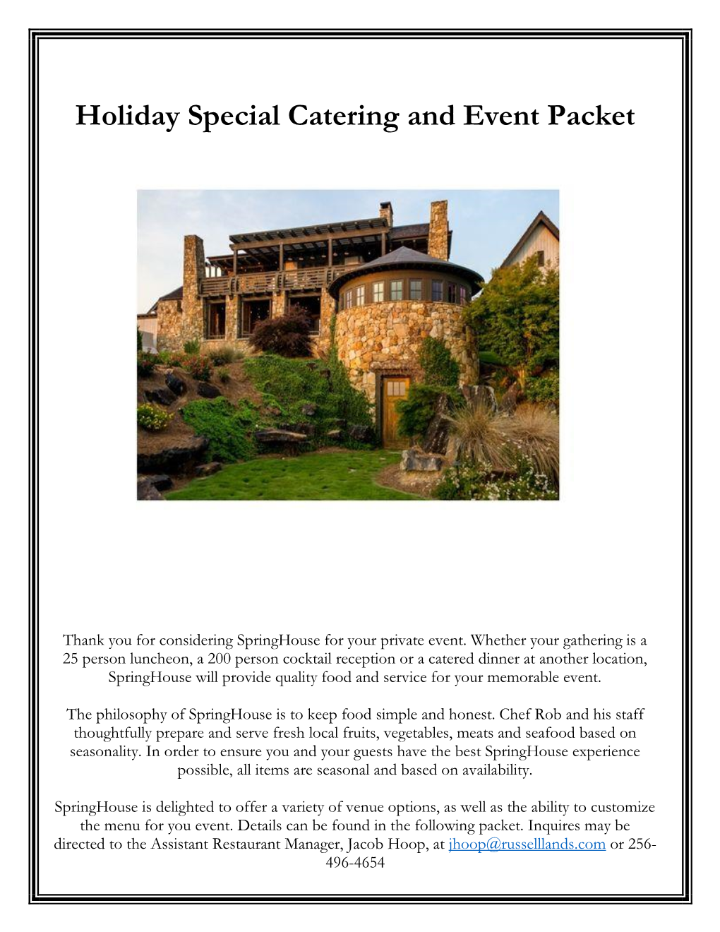 Holiday Special Catering and Event Packet