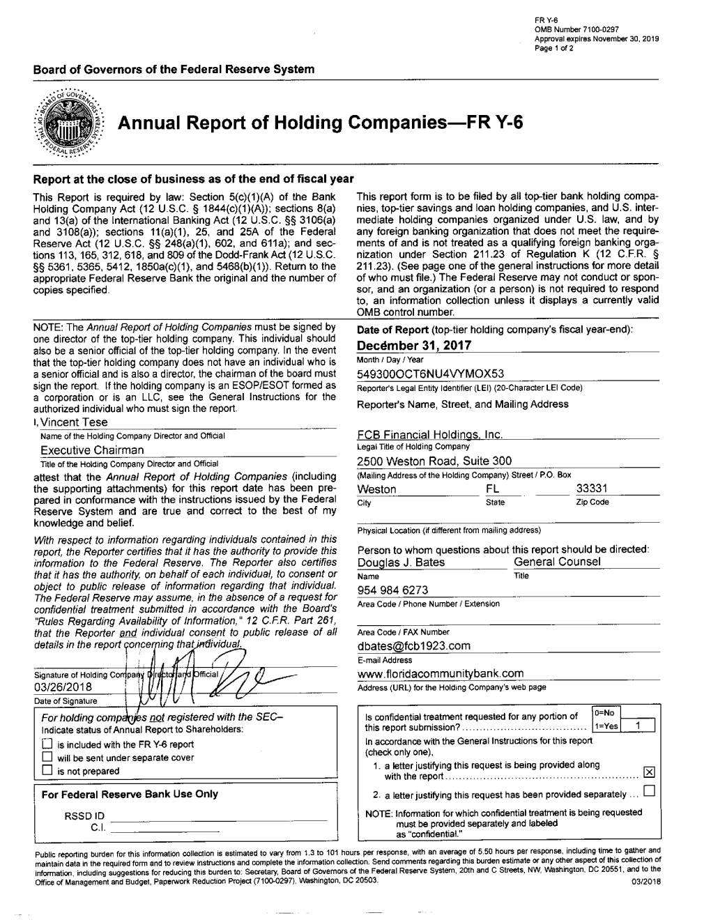 Annual Report of Holding Companies-FR Y-6