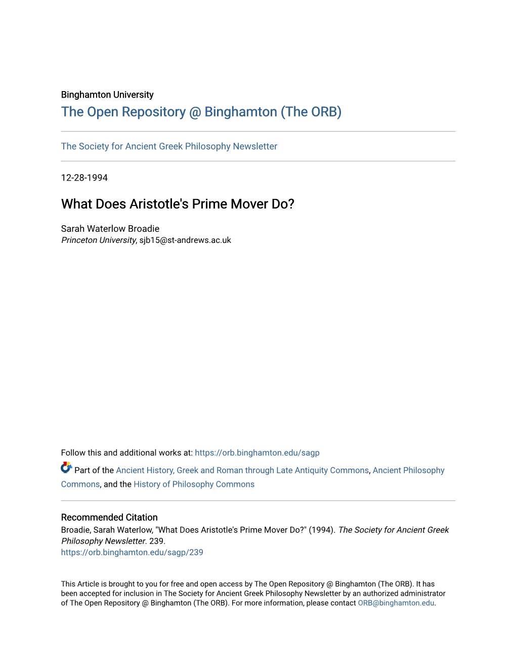 What Does Aristotle's Prime Mover Do?