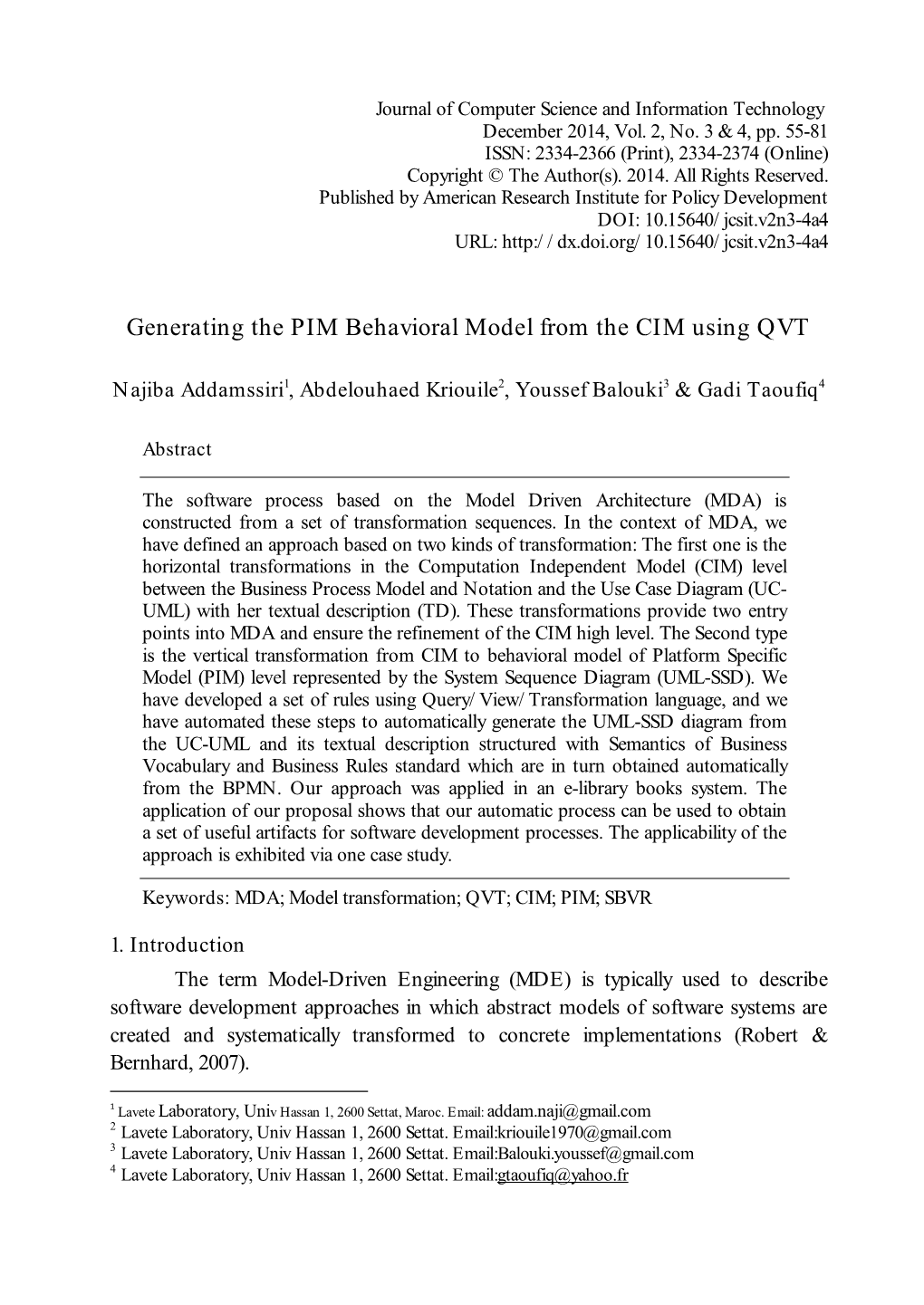 Generating the PIM Behavioral Model from the CIM Using QVT