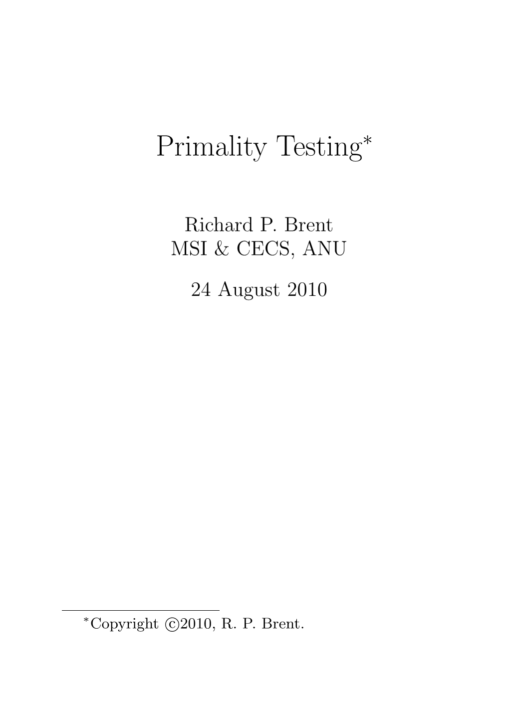 Primality Testing∗