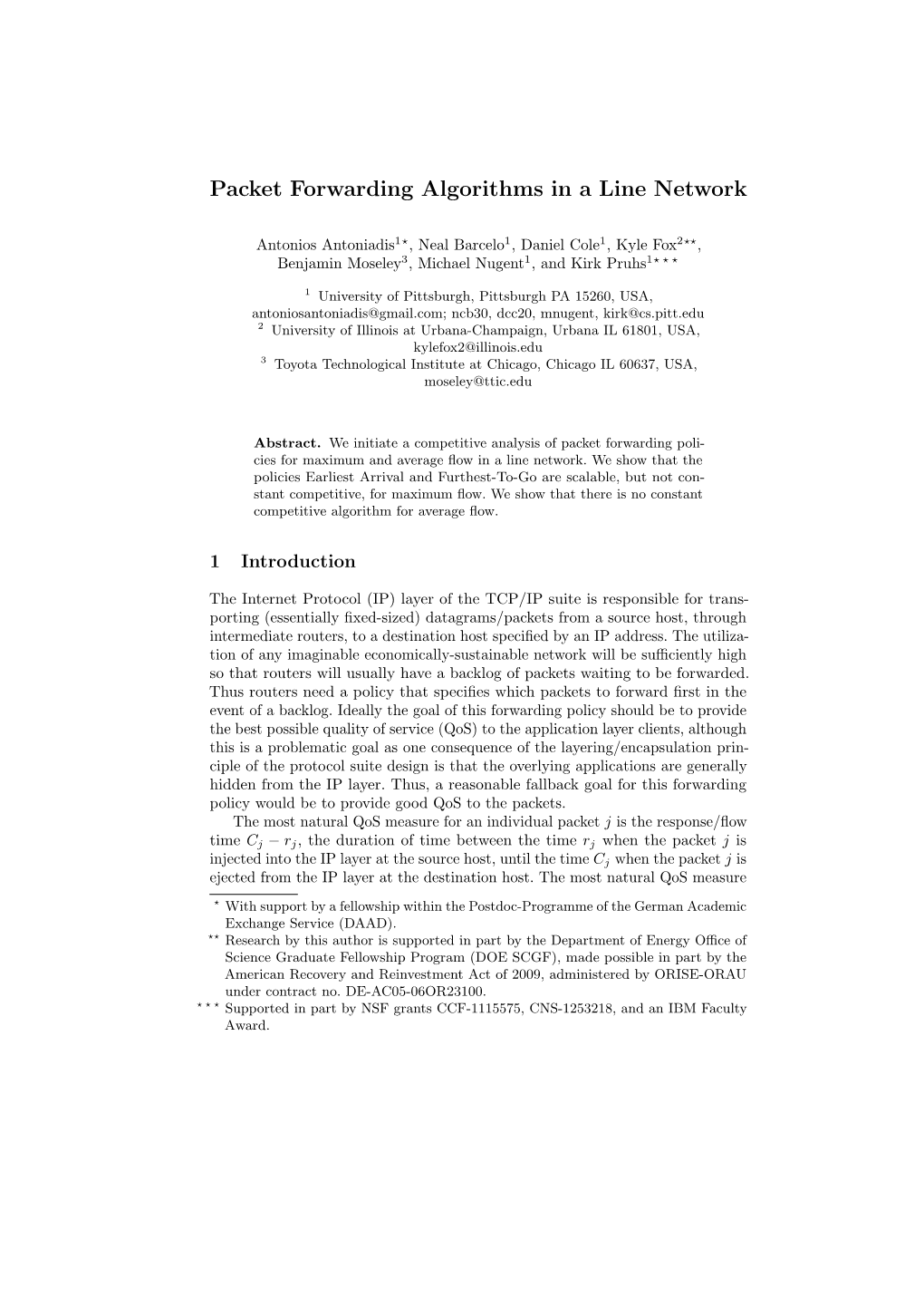 Packet Forwarding Algorithms in a Line Network