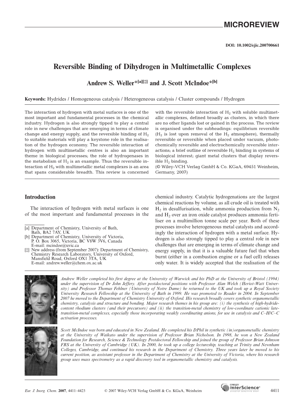 Reversible Binding of Dihydrogen in Multimetallic Complexes