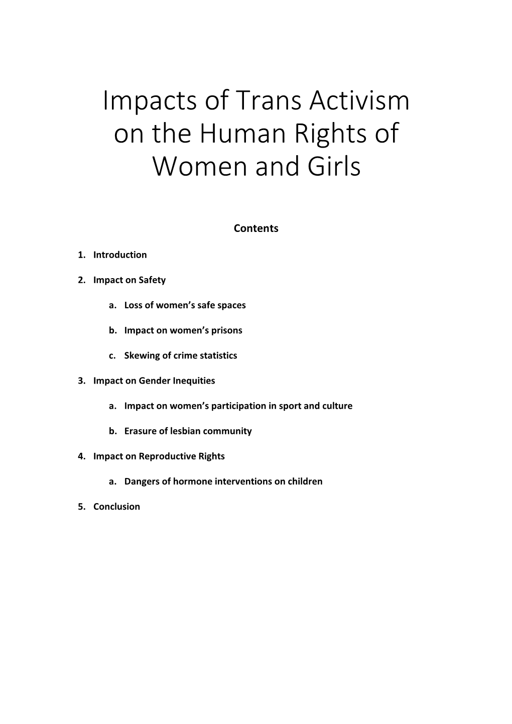 Impacts of Transactivism on the Human Rights of Women and Girls