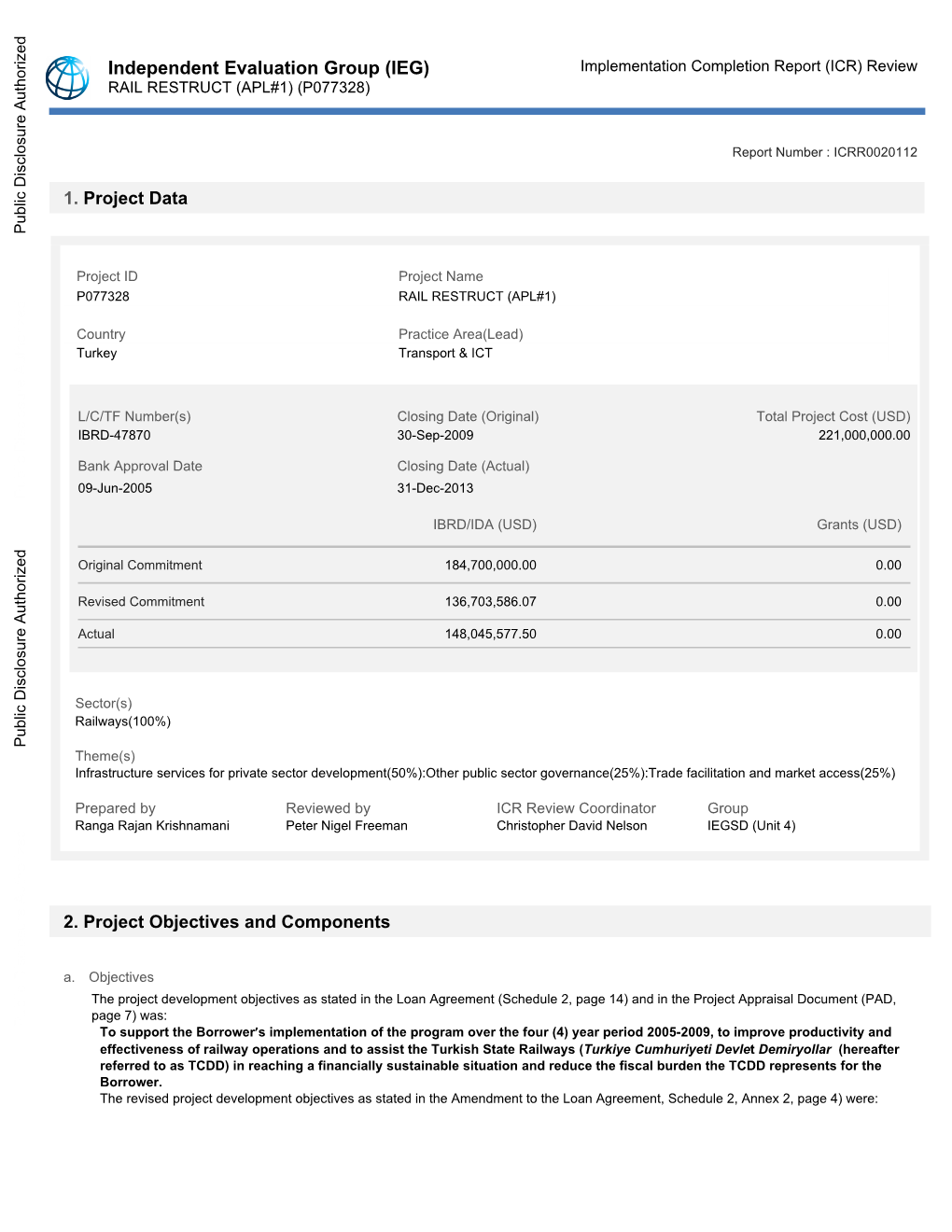 ICR) Review RAIL RESTRUCT (APL#1) (P077328