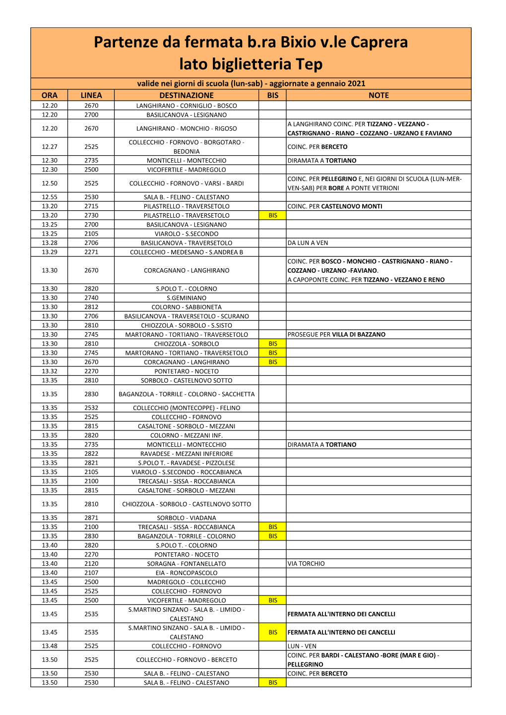 Partenze Da Fermata B.Ra Bixio V.Le Caprera Lato Biglietteria