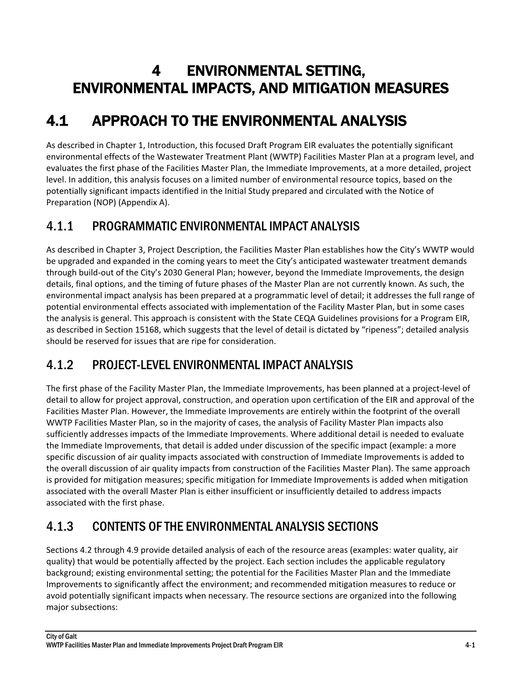 Environmental Setting, Environmental Impacts, and Mitigation Measures